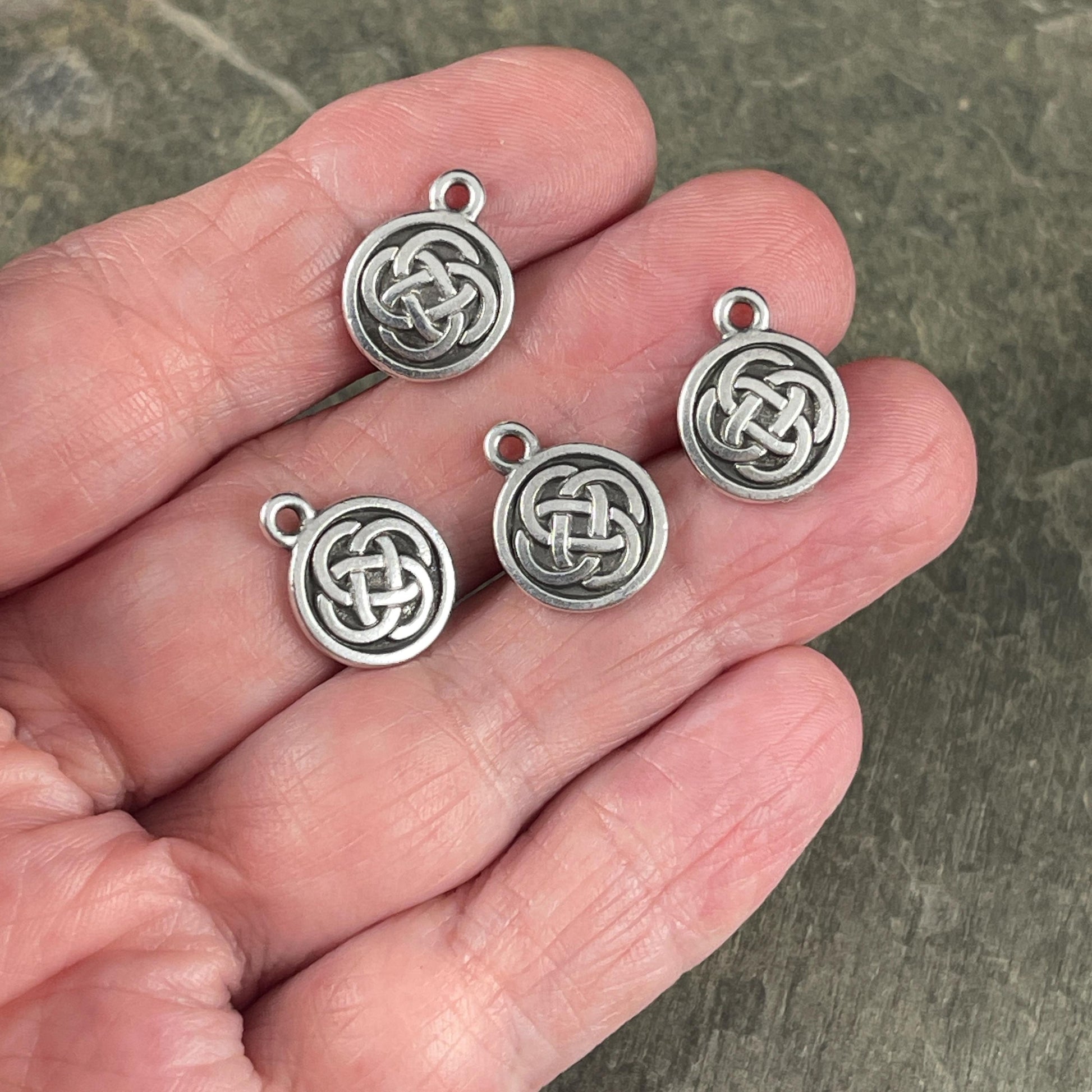 TierrraCast Round Infinity Knot Charm, Antiqued Silver Symbolic Celtic Charm (PF/434-77) * Qty. 4