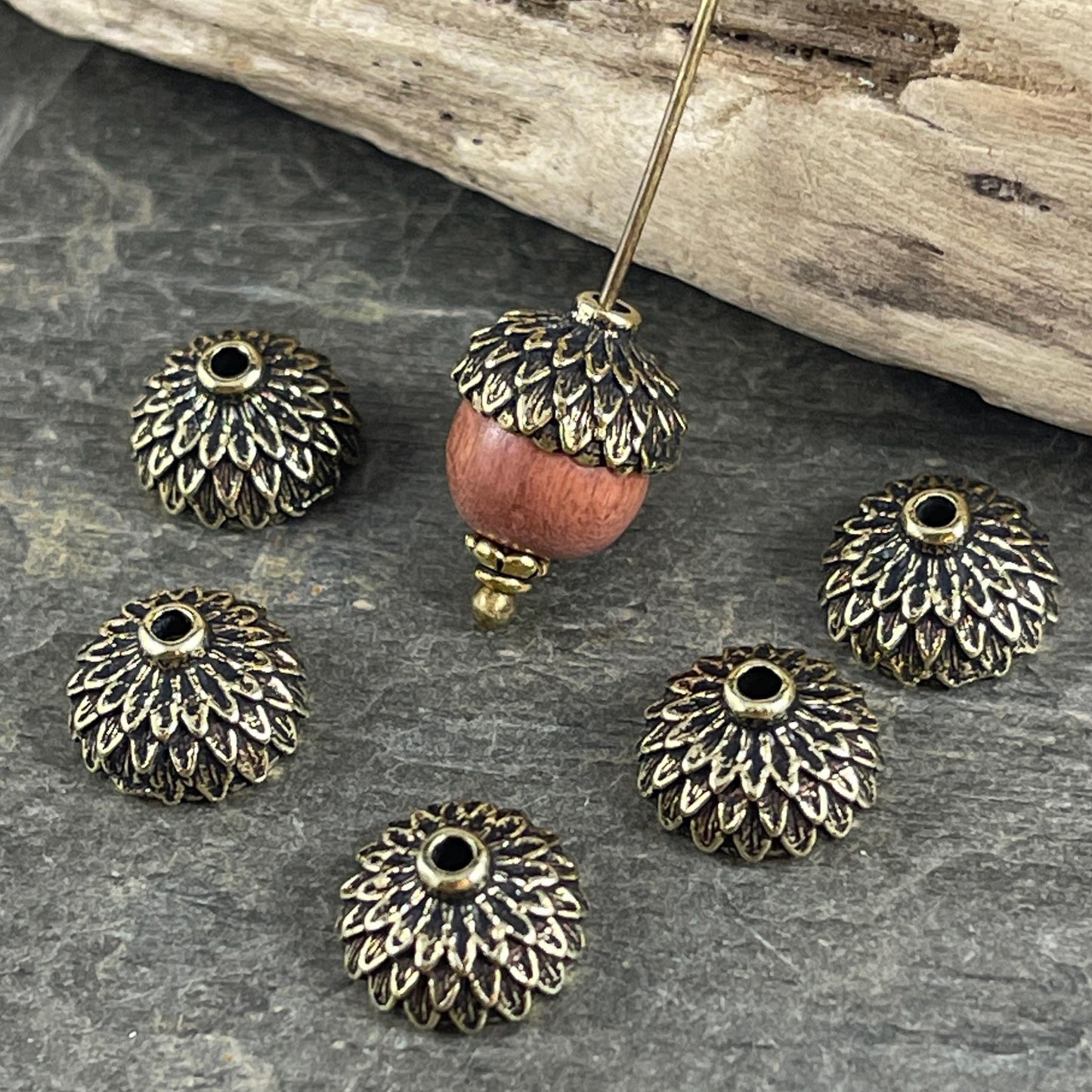 TierraCast 8mm Antiqued Brass Acorn Bead Caps, Woodland Collection (PF/930-57) * Qty. 6