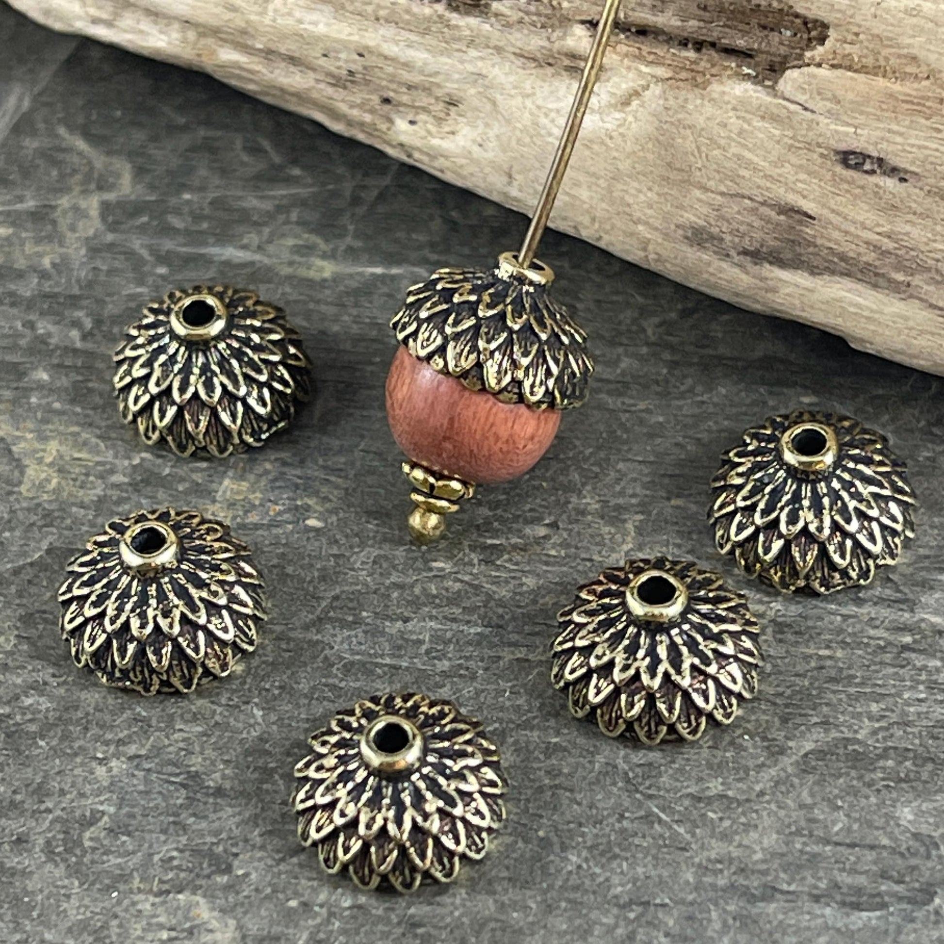 TierraCast 8mm Antiqued Brass Acorn Bead Caps, Woodland Collection (PF/930-57) * Qty. 6