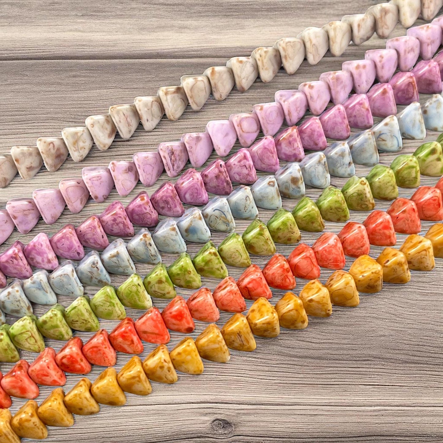 5mm Pyramid Beads, Alabaster with Coral Picasso, Small Triangle Beads (TP8) * 35 Beads