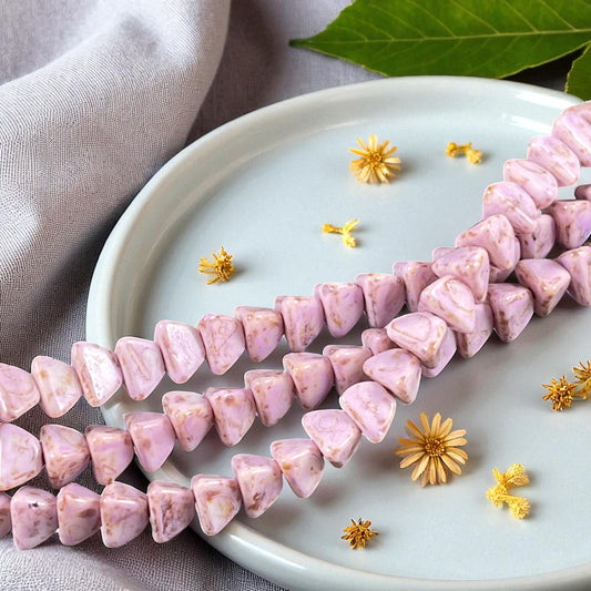 5mm Pyramid Beads, Alabaster with Thistle Purple Picasso, Small Triangle Beads (TP2) * 35 Beads