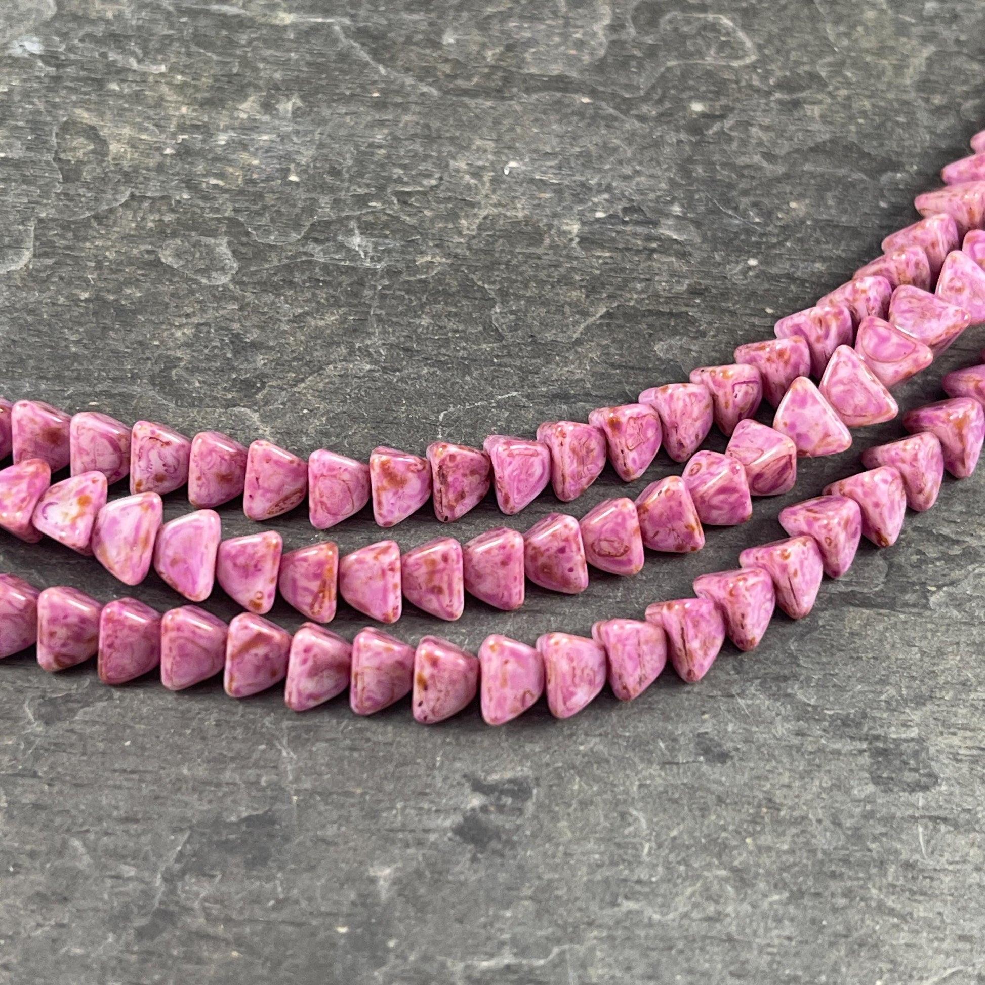 5mm Pyramid Beads, Alabaster with Lilac Picasso, Small Triangle Beads (TP6) * 35 Beads