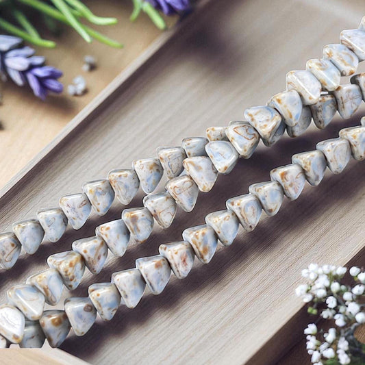 5mm Pyramid Beads, Alabaster with Pale Blue Picasso, Small Triangle Beads (TP5) * 35 Beads