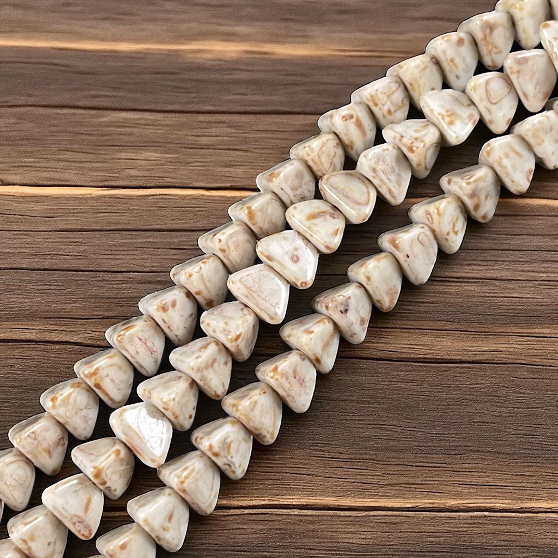 5mm Pyramid Beads, Alabaster Wheat Picasso, Small Triangle Beads (TP7) * 35 Beads