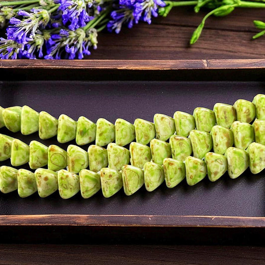 5mm Pyramid Beads, Alabaster with Moss Green Picasso, Small Triangle Beads (TP9) * 35 Beads