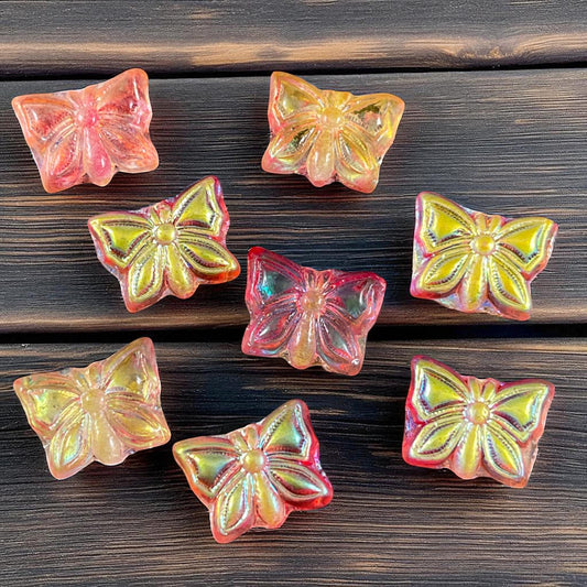 Czech Glass Beads, 15x12mm Double-Sided Butterfly Bead, Tropical Sunset, Orange and Yellow Butterflies (Bfly-1) * Qty. 6