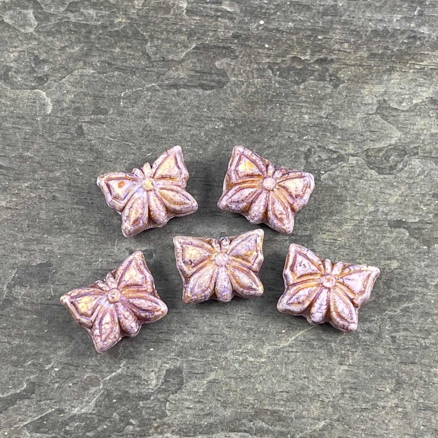 Czech Glass Beads, 15x12mm Double-Sided Butterfly Bead, Alabaster with Lavender Picasso (Bfly-6) * Qty. 6
