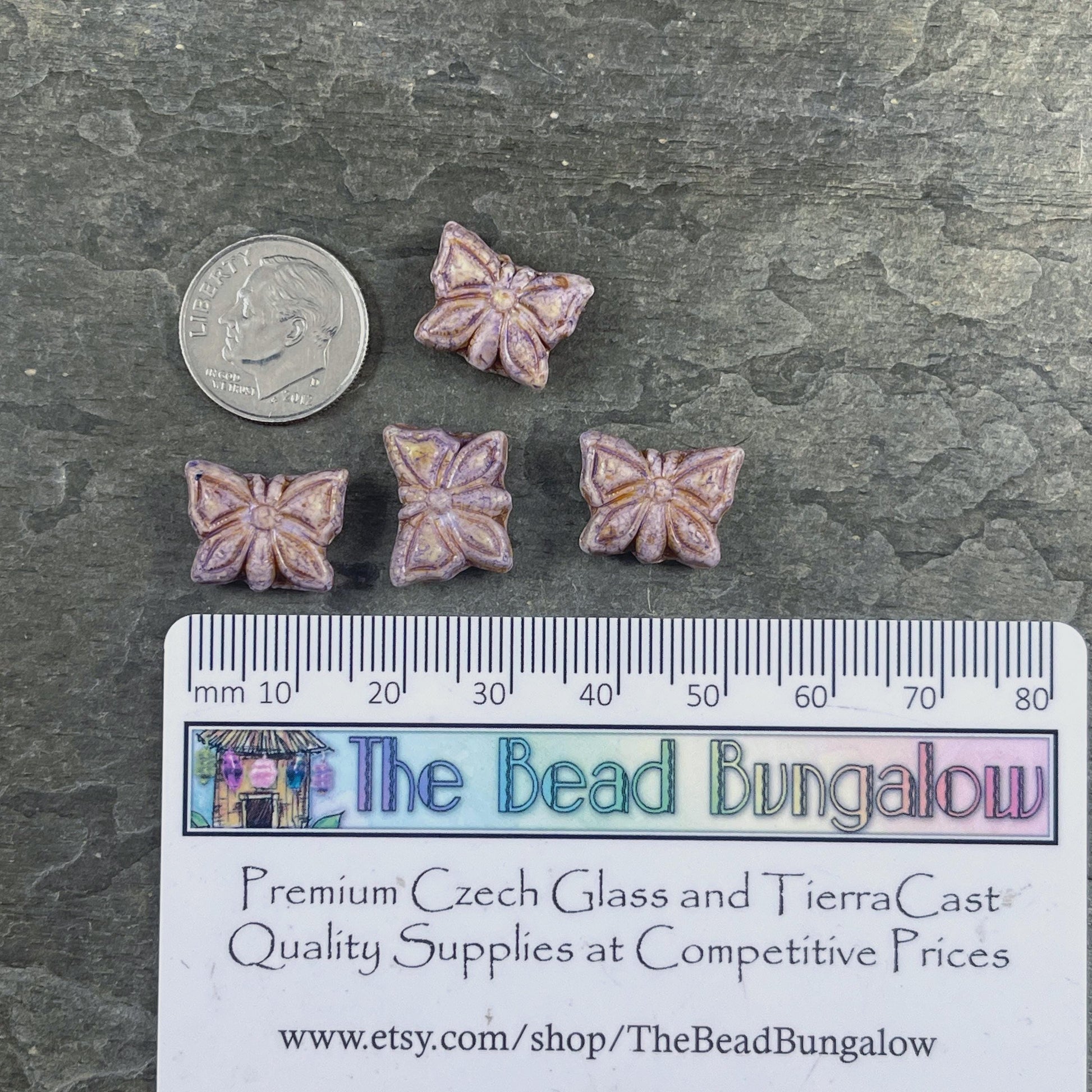 Czech Glass Beads, 15x12mm Double-Sided Butterfly Bead, Alabaster with Lavender Picasso (Bfly-6) * Qty. 6