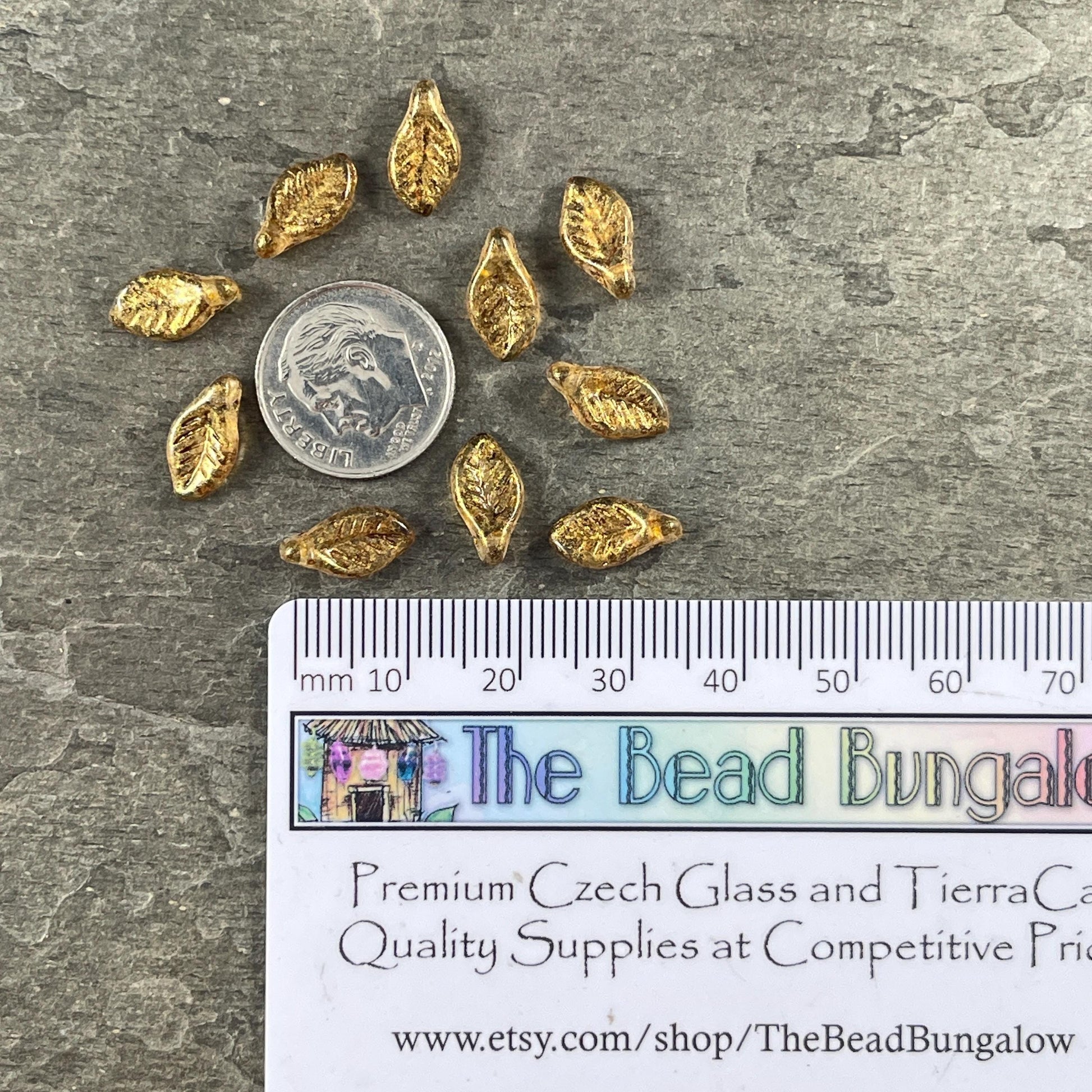 Czech Glass Beads - 12x6mm Briolette Leaf Bead, Transparent Picasso with Gold Finish (Bay7) * 20 Beads