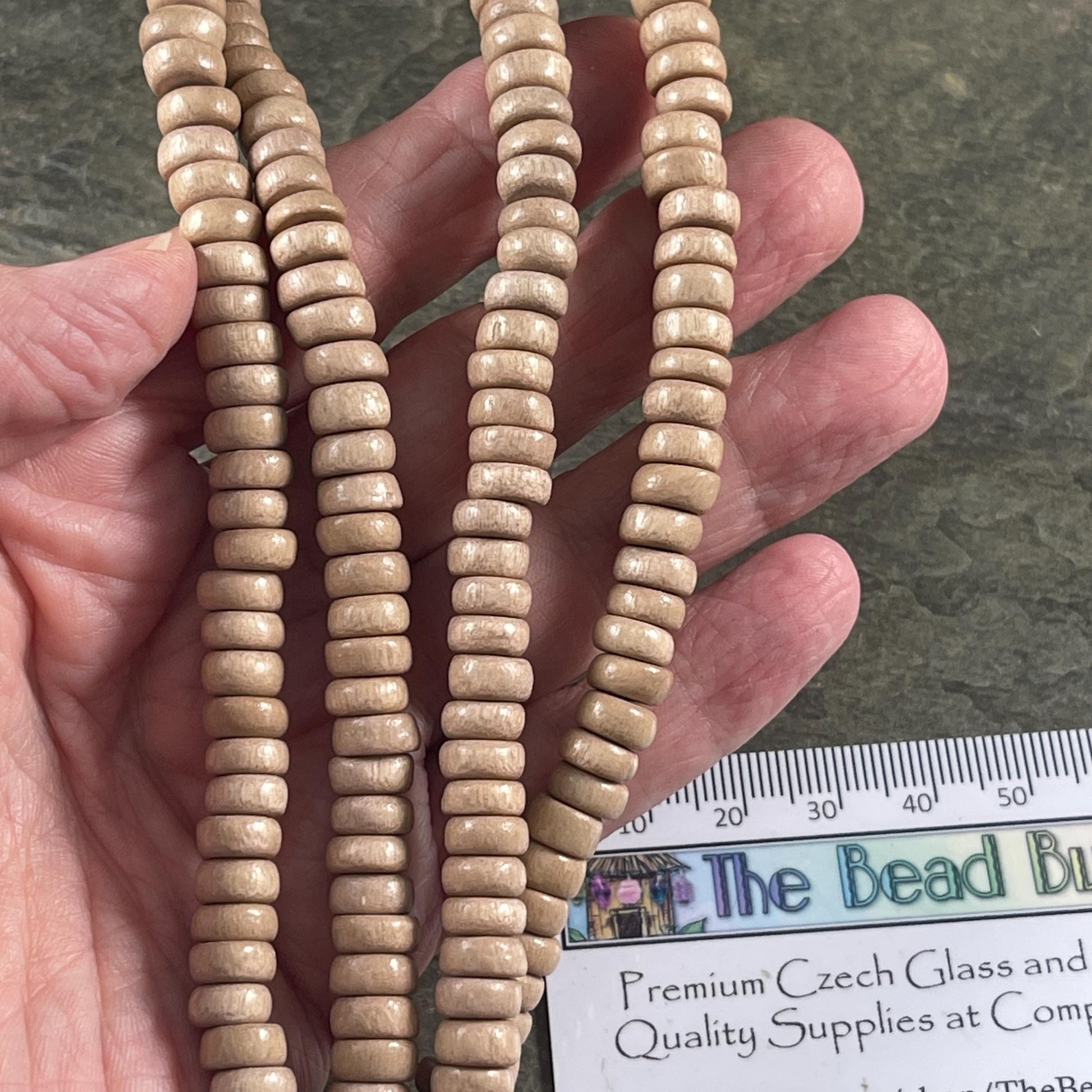 Camel Brown Wooden Beads, 8mm Tan Rondelle Beads (A1949) * 16" Strand