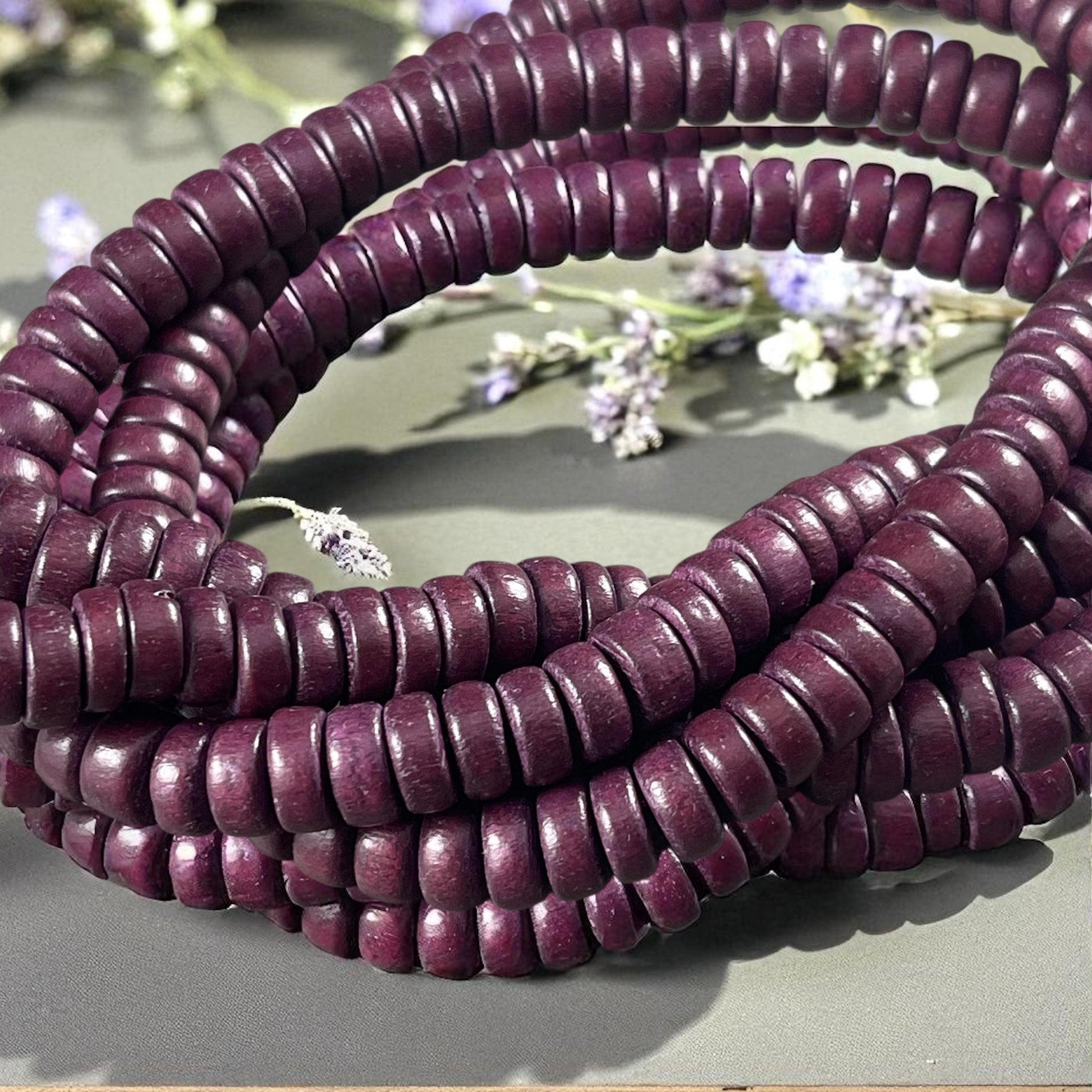 Purple Wooden Beads, 8mm Dark Plum Rondelle Beads (9599) * 16" Strand