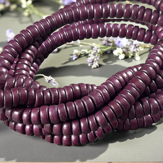 Purple Wooden Beads, 8mm Dark Plum Rondelle Beads (9599) * 16" Strand