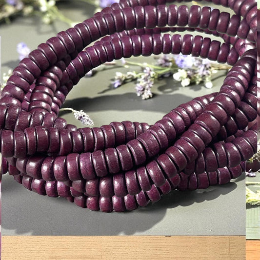 Purple Wooden Beads, 8mm Dark Plum Rondelle Beads (9599) * 16" Strand