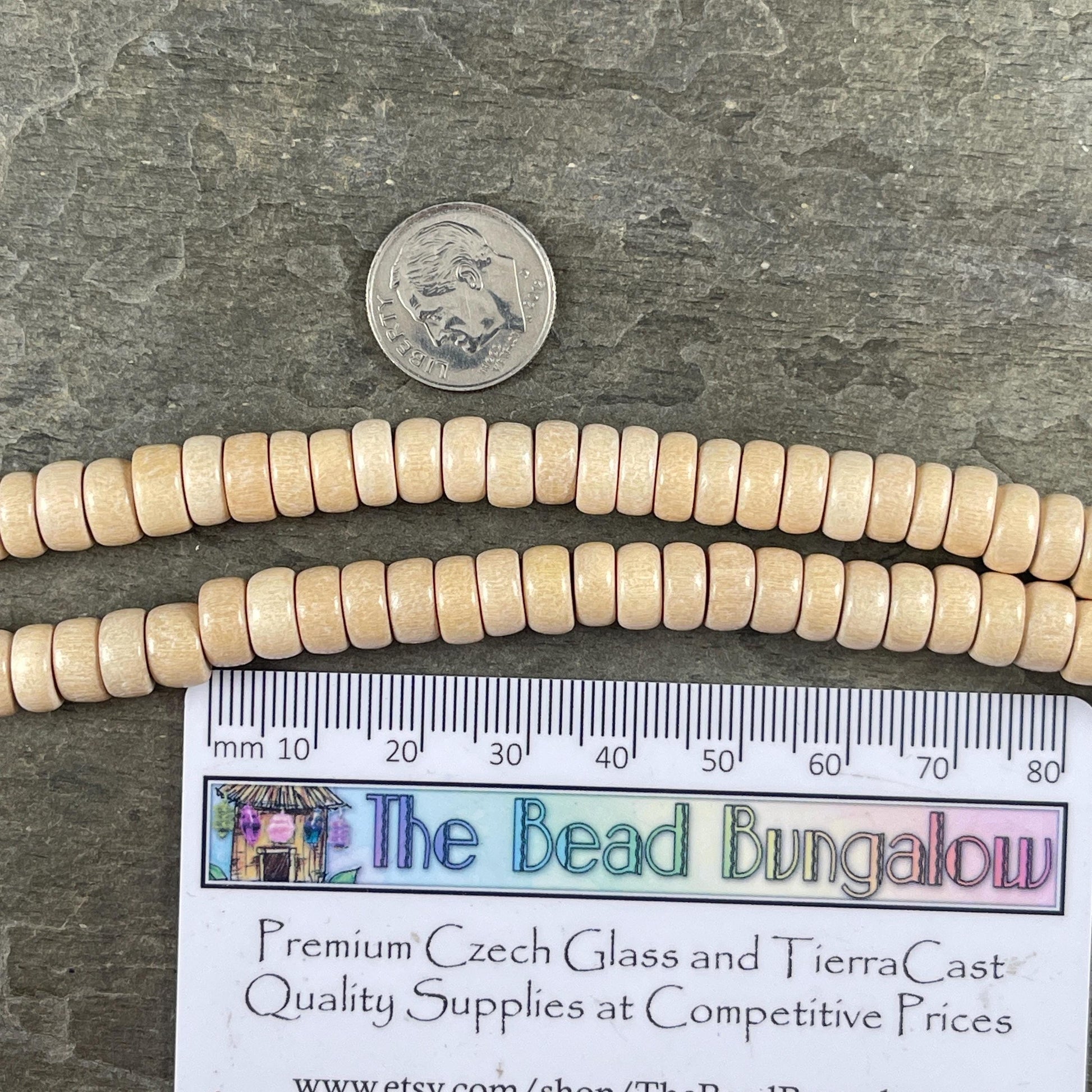 Natural Wooden Beads, 8mm Off-White Rondelle Beads (9572) * 16" Strand