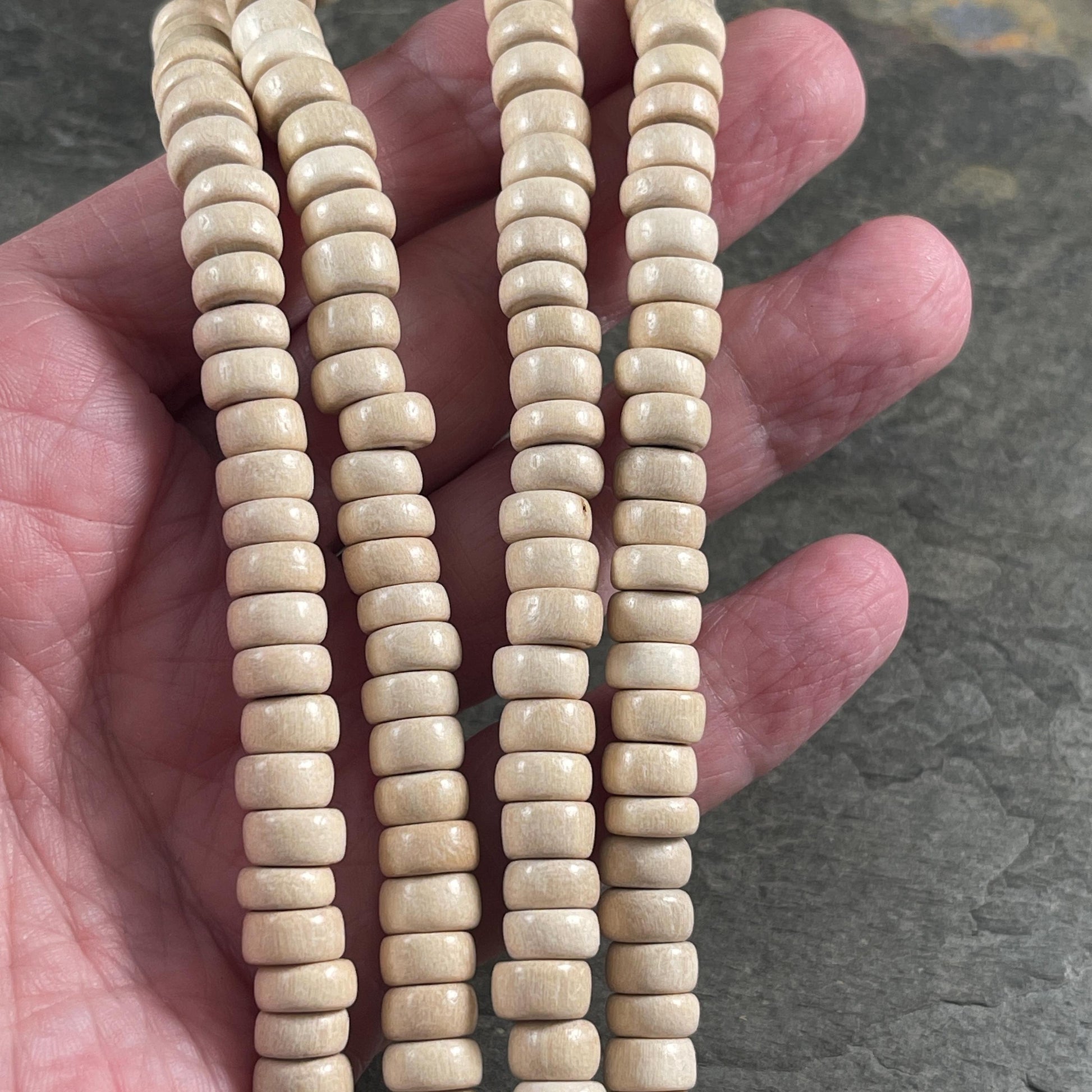 Natural Wooden Beads, 8mm Off-White Rondelle Beads (9572) * 16" Strand