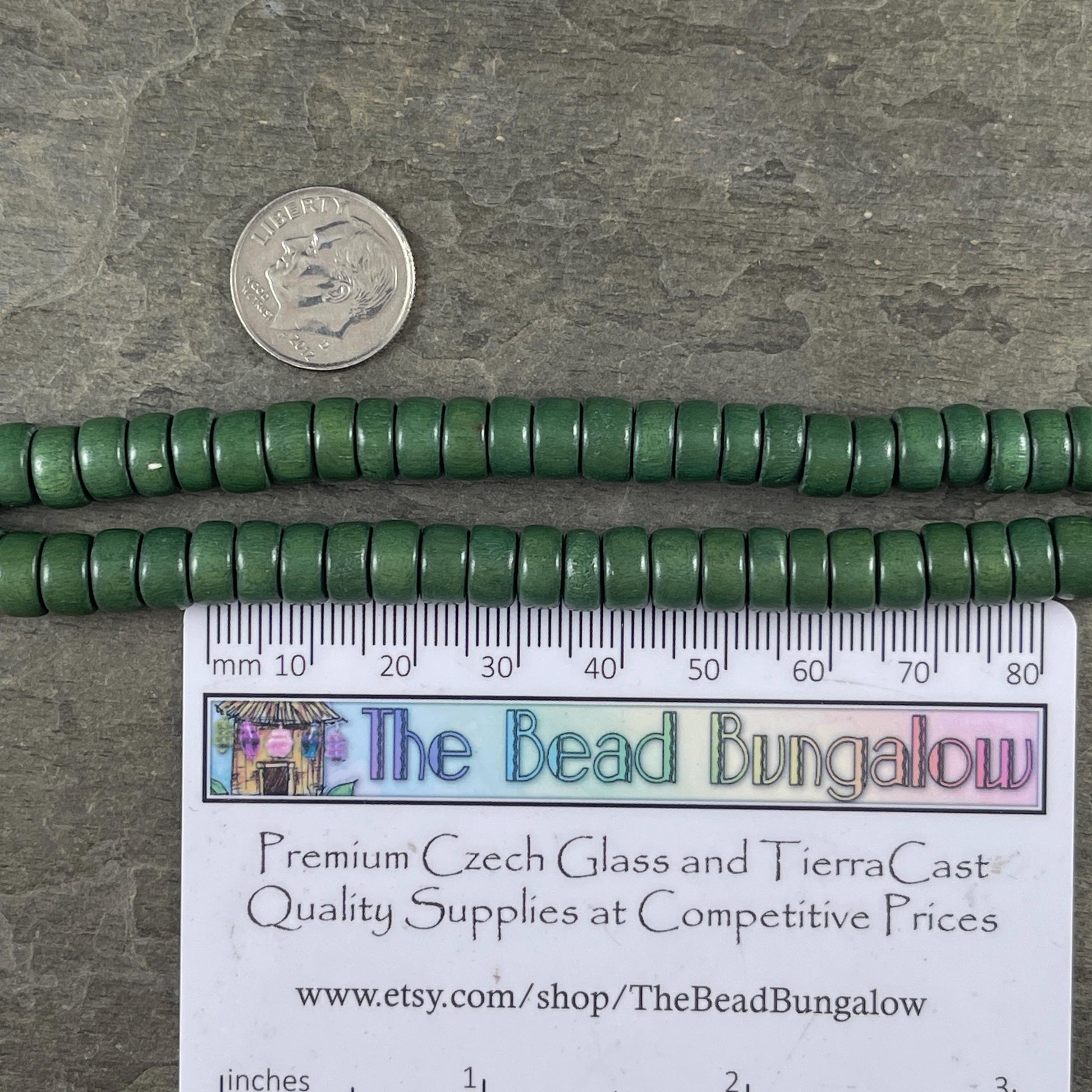 Green Wooden Beads, 8mm Light Forest Green Rondelle Beads (9589) * 16" Strand