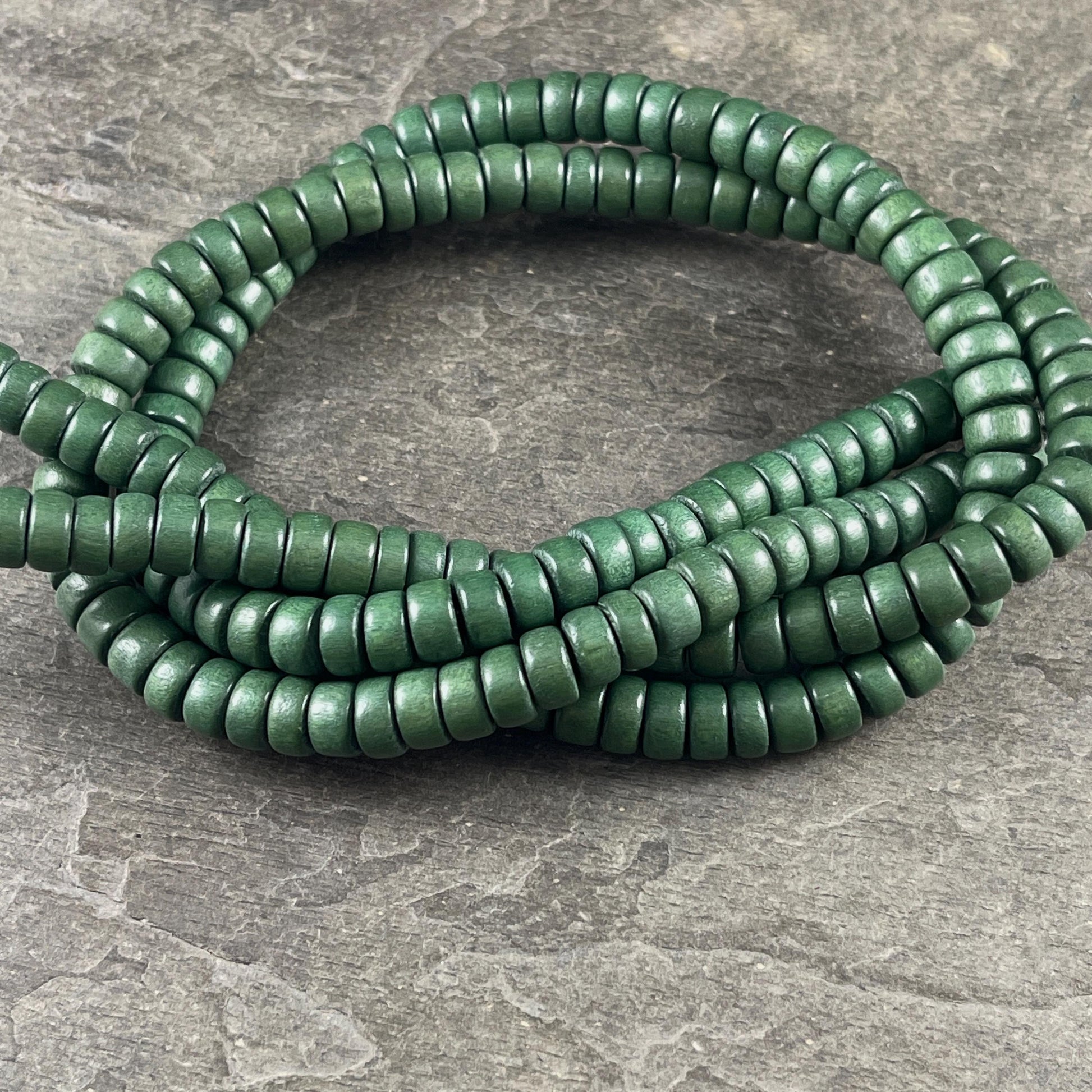 Green Wooden Beads, 8mm Light Forest Green Rondelle Beads (9589) * 16" Strand