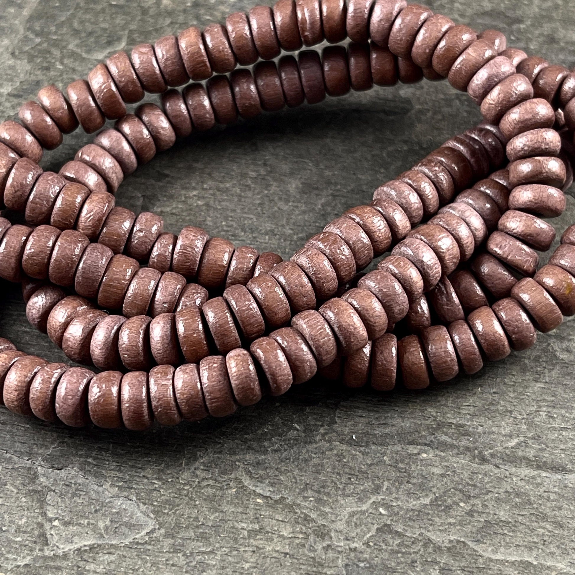 Brown Wooden Beads, 8mm Chocolate Brown Rondelle Beads (9598) * 16" Strand