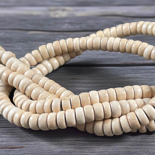 Natural Wooden Beads, 8mm Off-White Rondelle Beads (9572) * 16" Strand