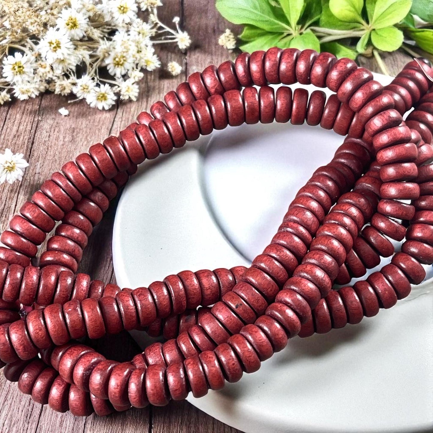Rust Brown Wooden Beads, 8mm Reddish Brown Rondelle Beads (9597) * 16" Strand