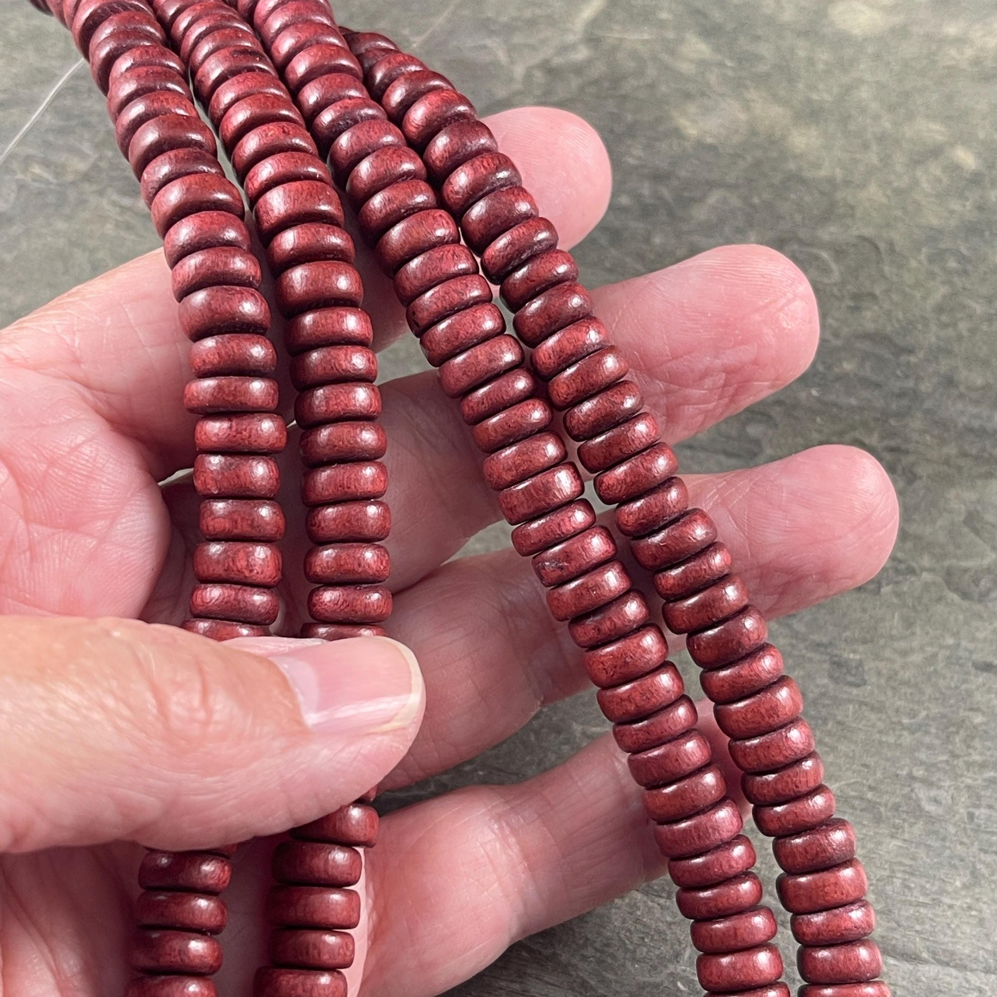 Rust Brown Wooden Beads, 8mm Reddish Brown Rondelle Beads (9597) * 16" Strand