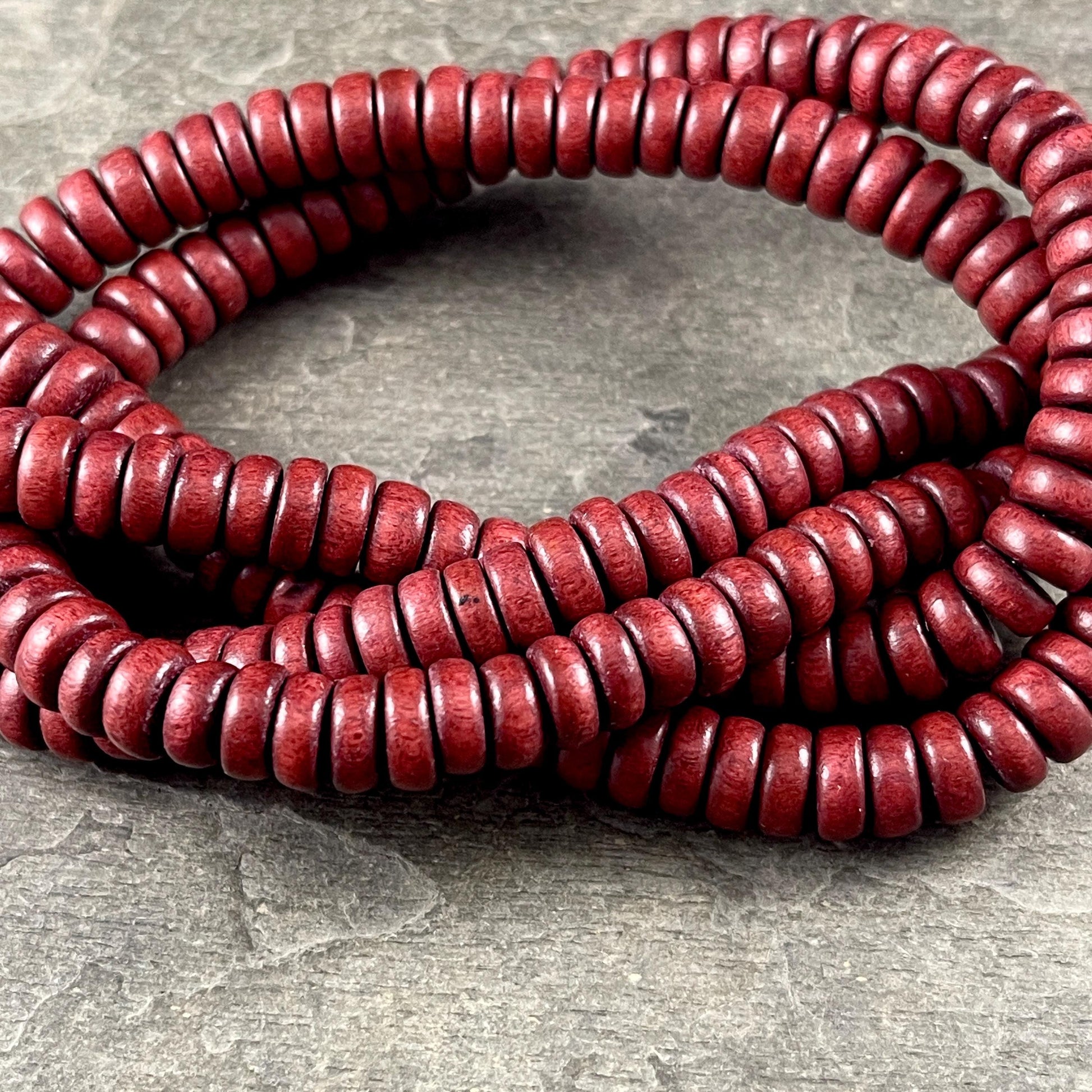 Rust Brown Wooden Beads, 8mm Reddish Brown Rondelle Beads (9597) * 16" Strand