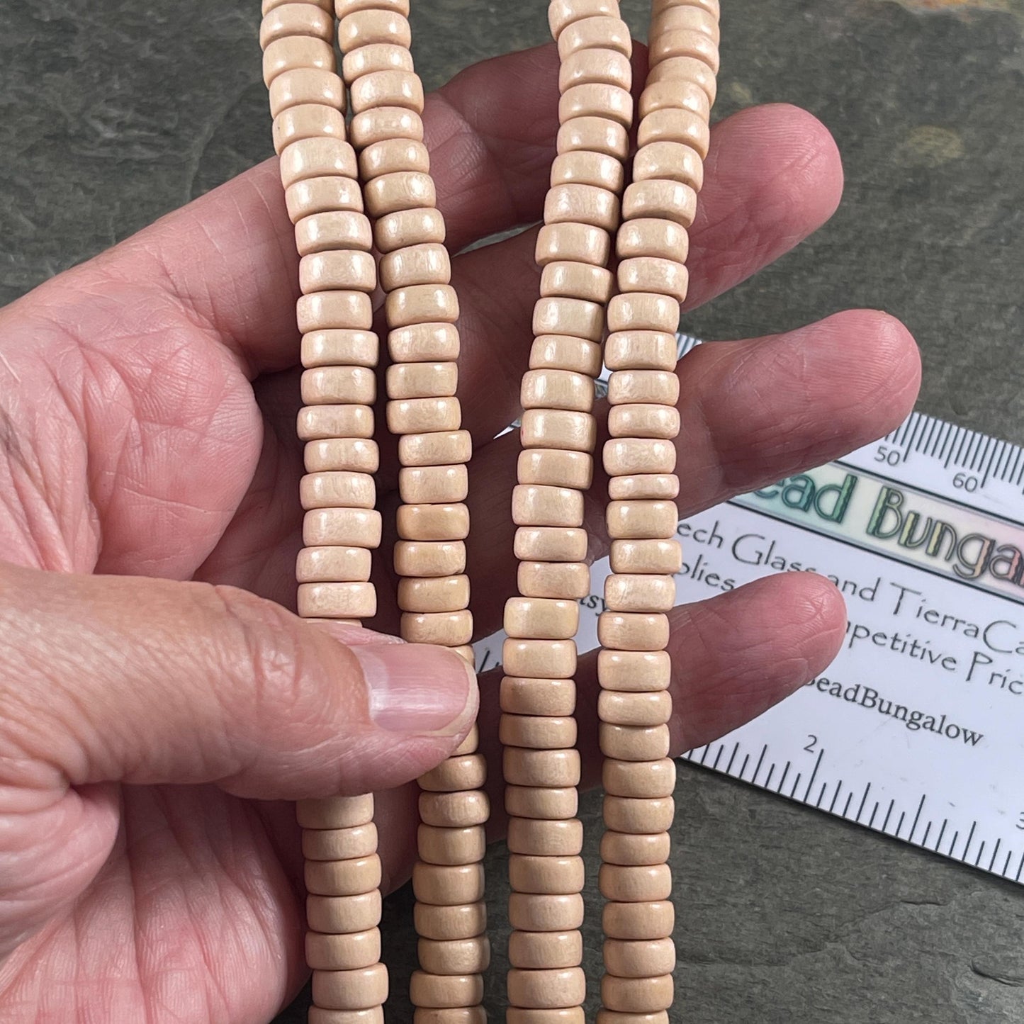Pale Peach Wooden Beads, 8mm Light Tan Rondelle Beads (2672) * 16" Strand