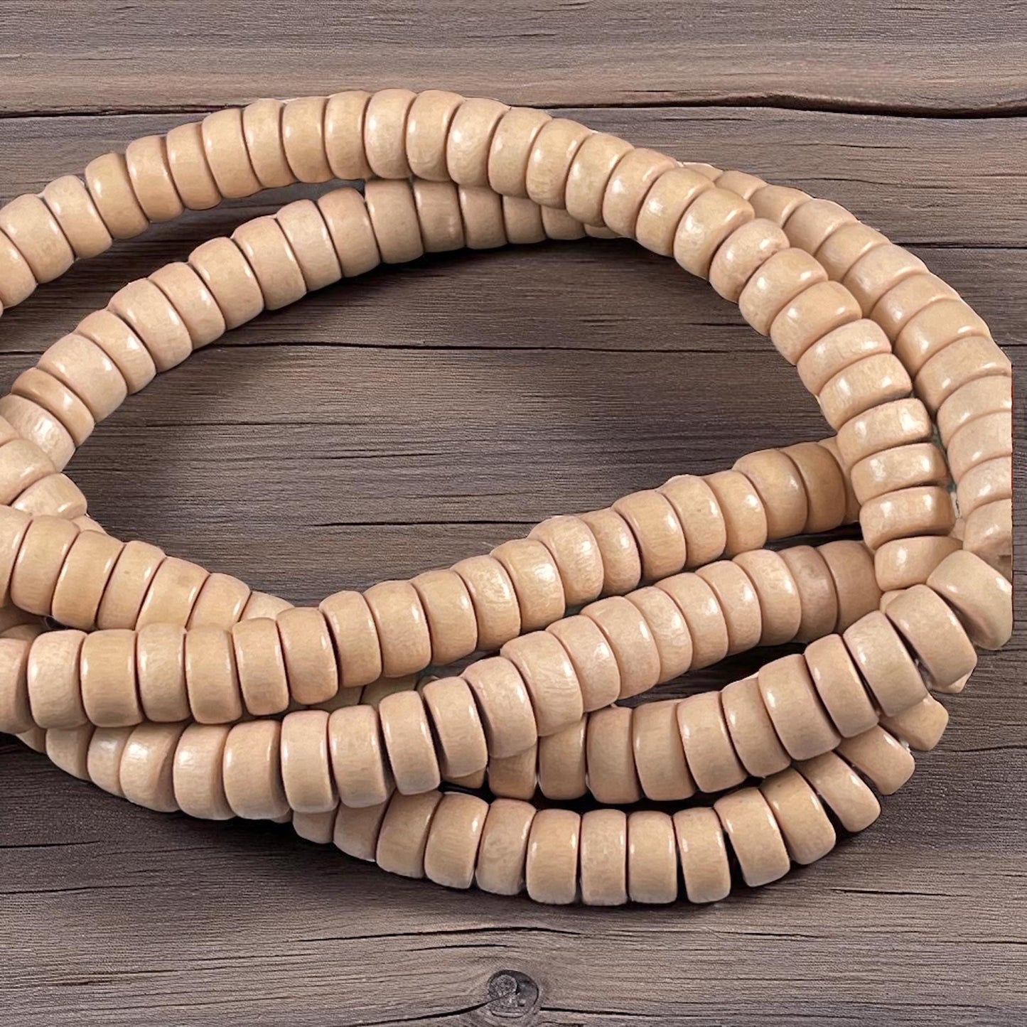 Pale Peach Wooden Beads, 8mm Light Tan Rondelle Beads (2672) * 16" Strand