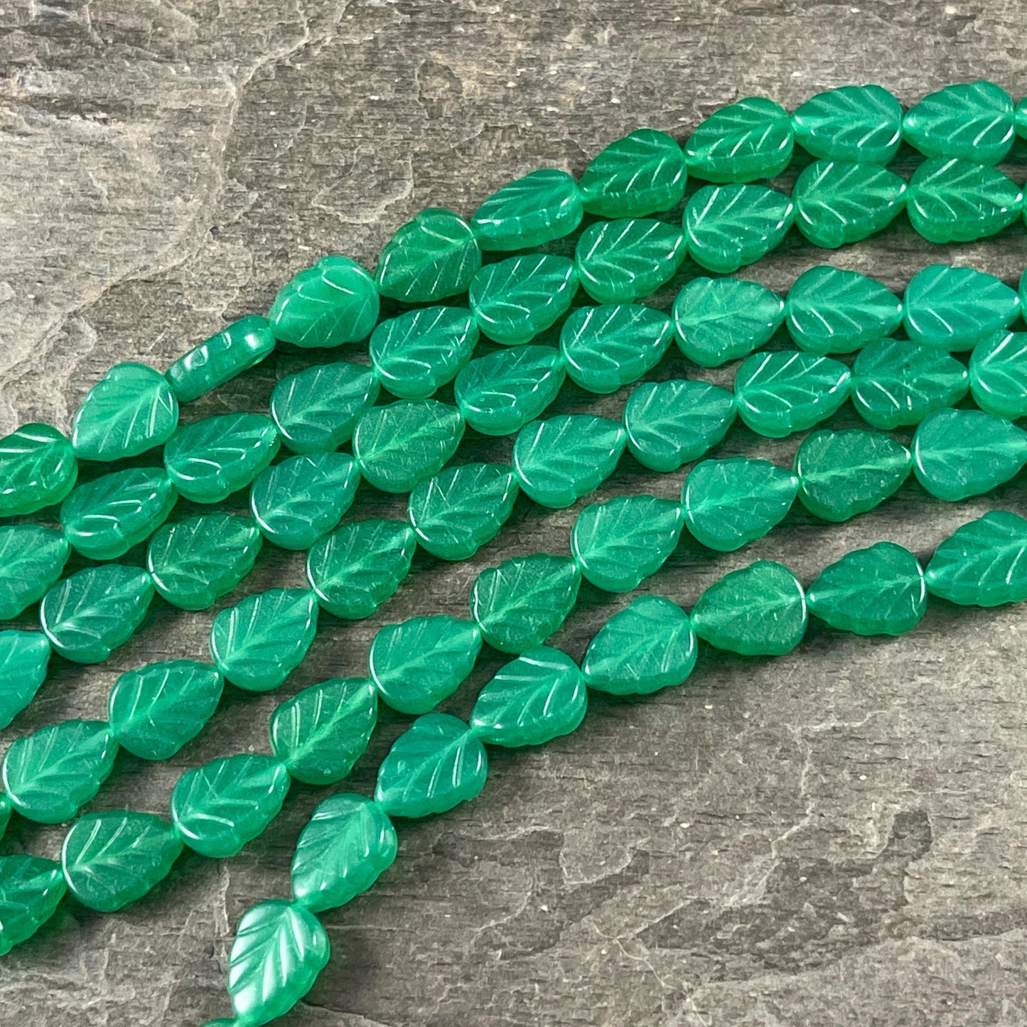 Czech Glass Beads - Milky Green Oval Leaf, 10x8mm Center Drilled Mint Leaf Bead (Mint30) * Qty. 16