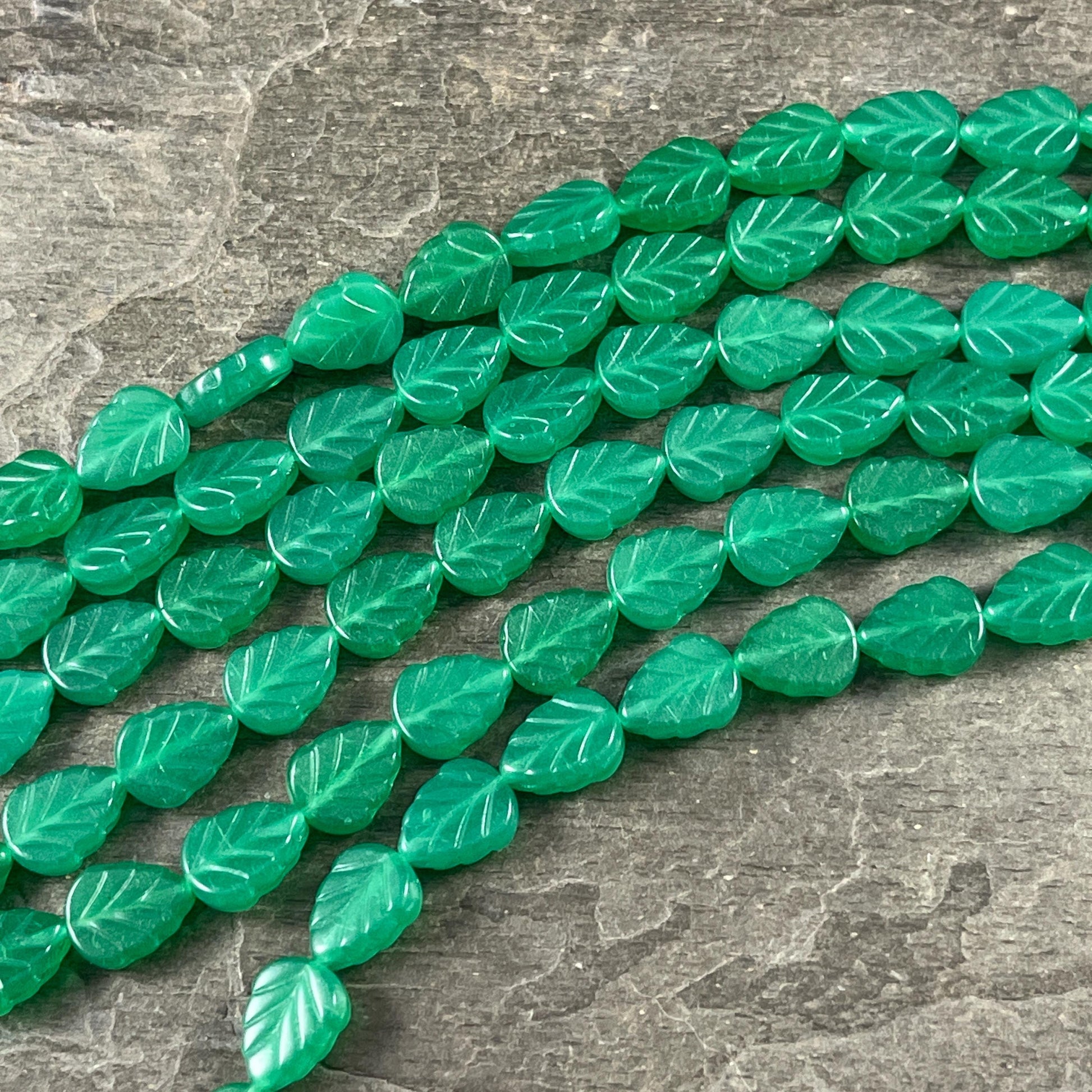Czech Glass Beads - Milky Green Oval Leaf, 10x8mm Center Drilled Mint Leaf Bead (Mint30) * Qty. 16