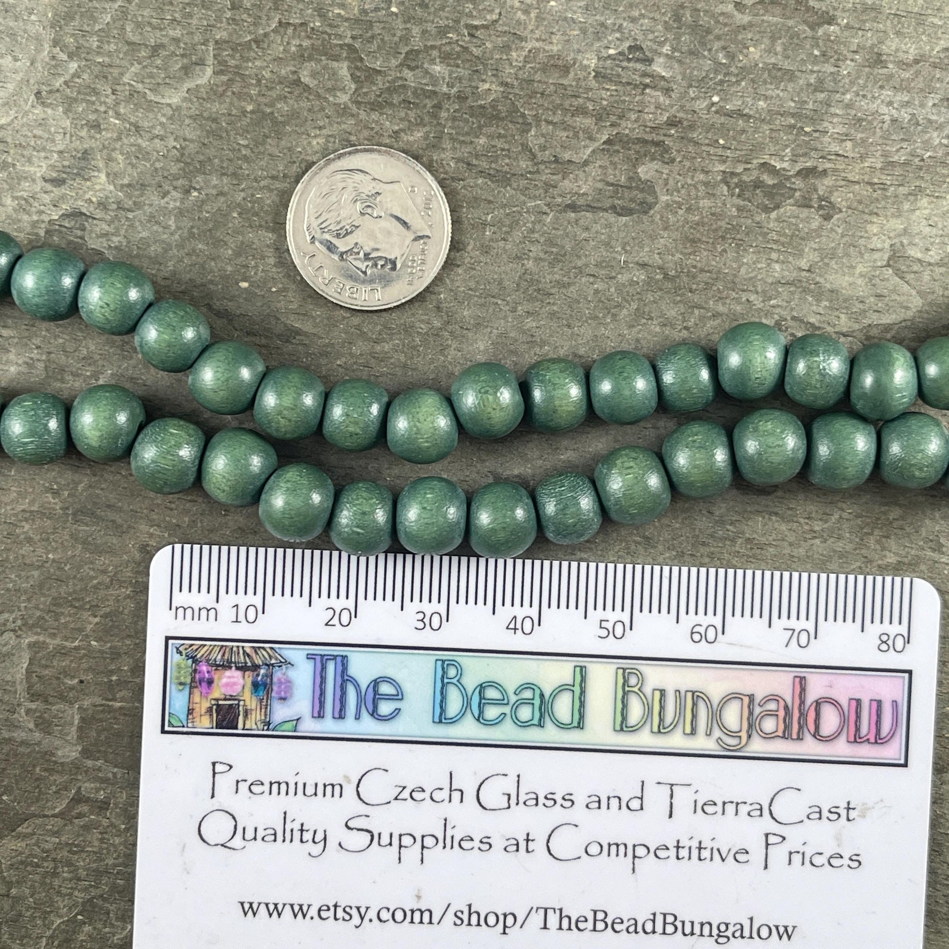 8mm Round Wooden Beads, Light Forest Green Wooden Mala Beads (9457) * 16" Strand