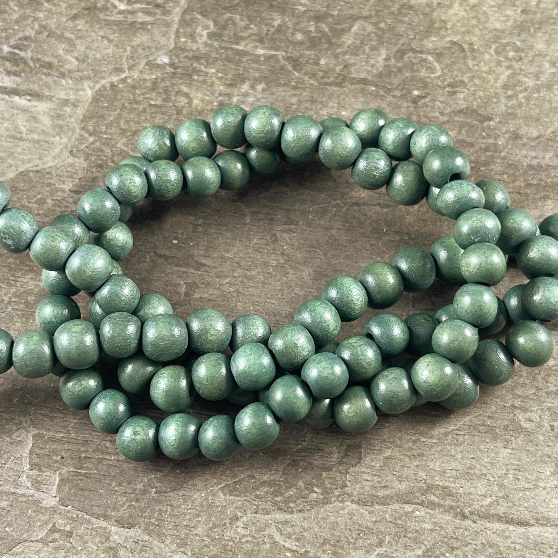 8mm Round Wooden Beads, Light Forest Green Wooden Mala Beads (9457) * 16" Strand