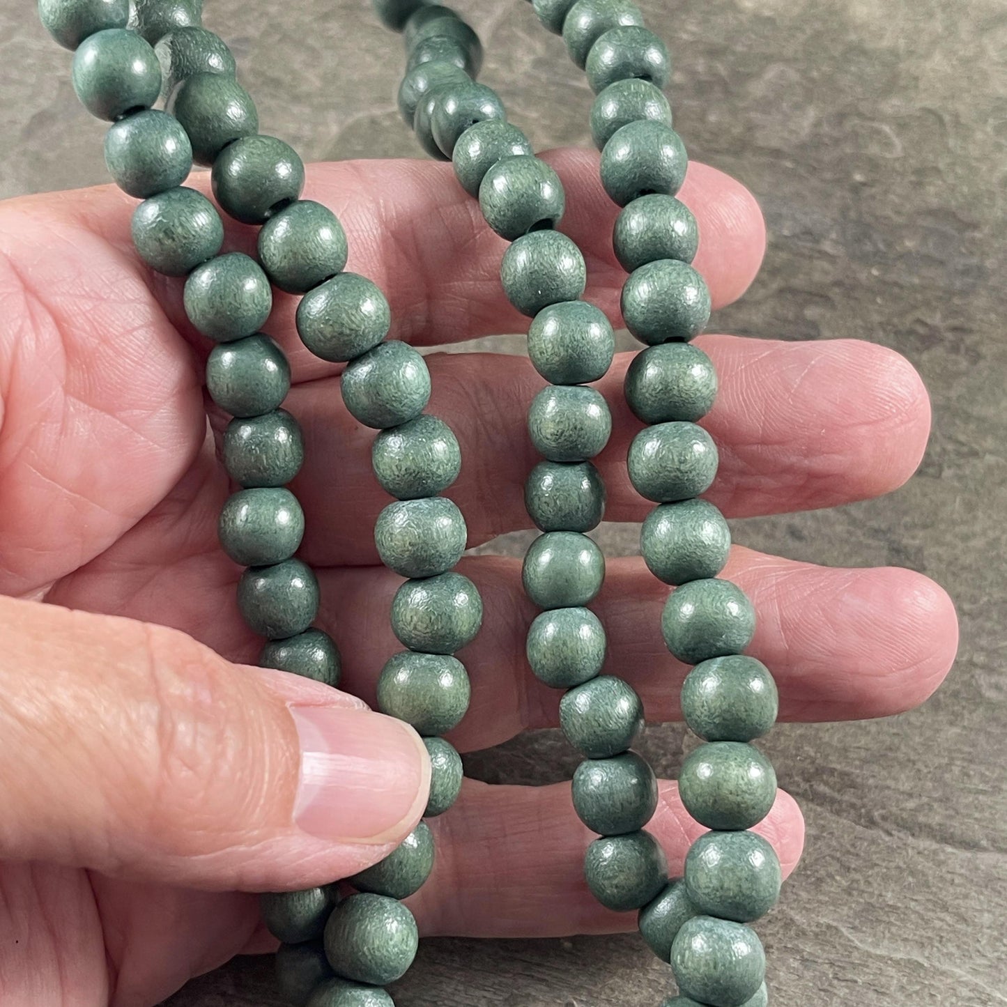 8mm Round Wooden Beads, Light Forest Green Wooden Mala Beads (9457) * 16" Strand