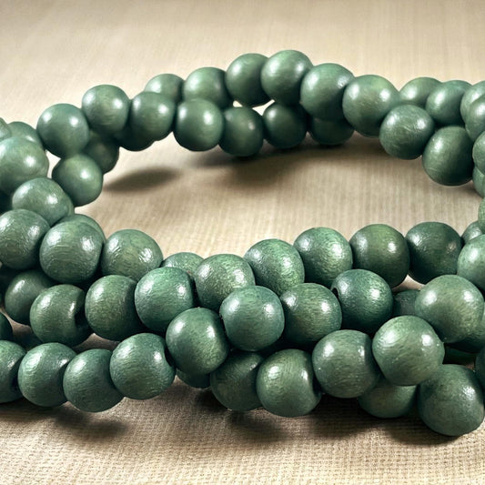 8mm Round Wooden Beads, Light Forest Green Wooden Mala Beads (9457) * 16" Strand