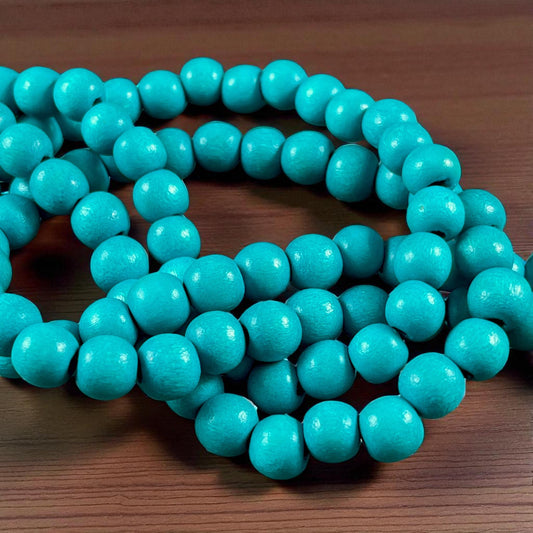 8mm Turquoise Blue Wooden Beads, Lightweight Round Wooden Mala Beads (9451) * 16" Strand