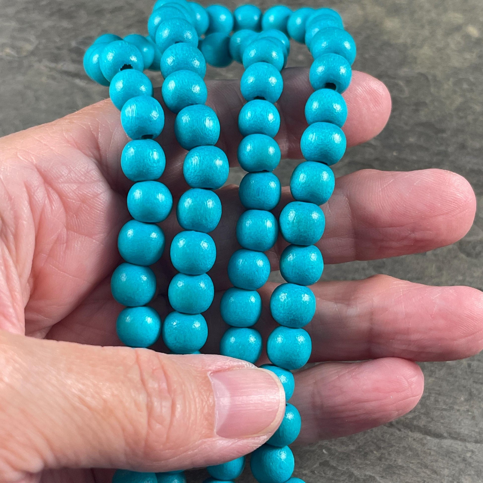 8mm Turquoise Blue Wooden Beads, Lightweight Round Wooden Mala Beads (9451) * 16" Strand