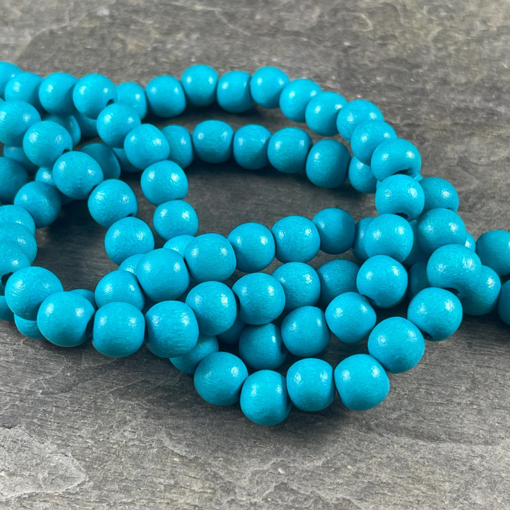 8mm Turquoise Blue Wooden Beads, Lightweight Round Wooden Mala Beads (9451) * 16" Strand
