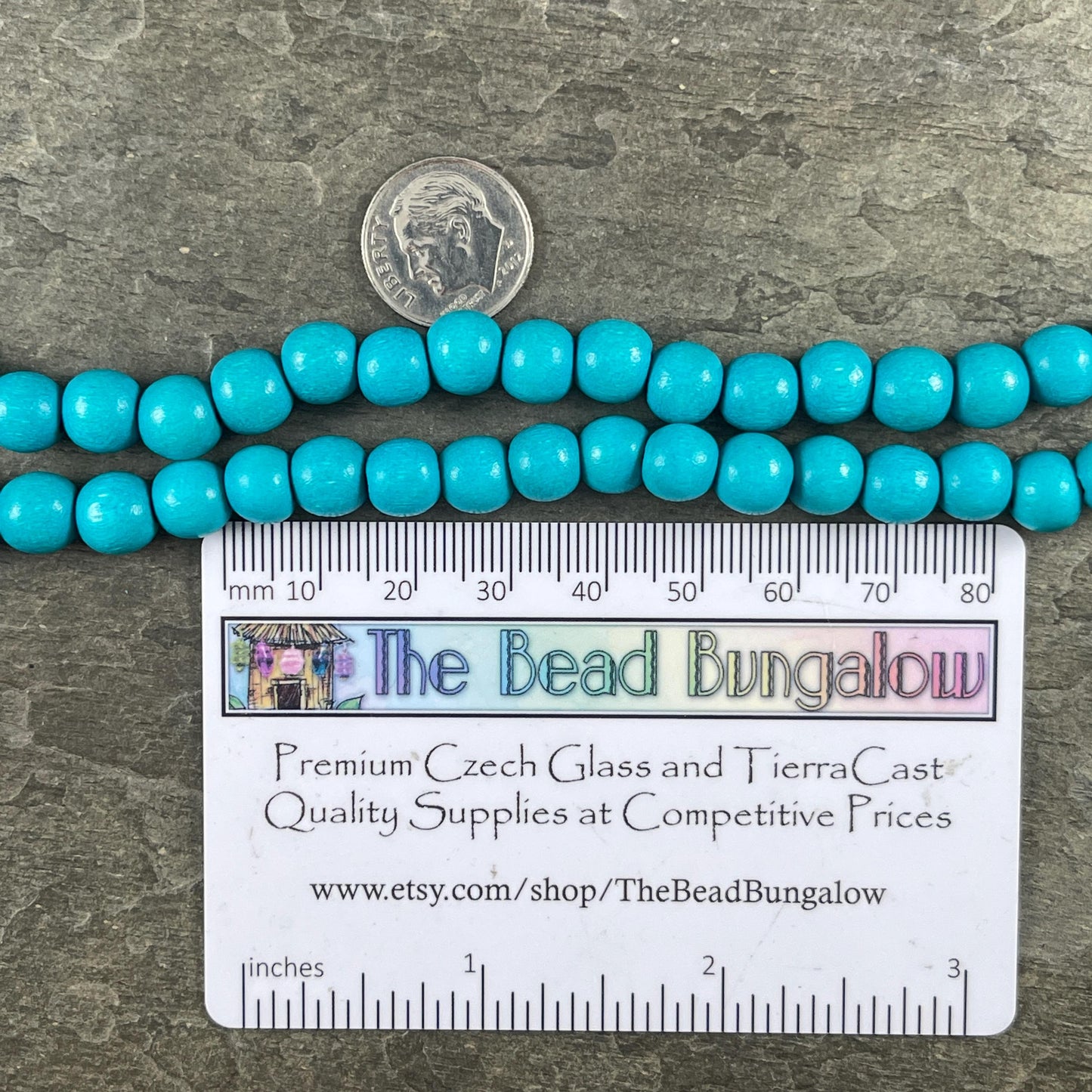 8mm Turquoise Blue Wooden Beads, Lightweight Round Wooden Mala Beads (9451) * 16" Strand