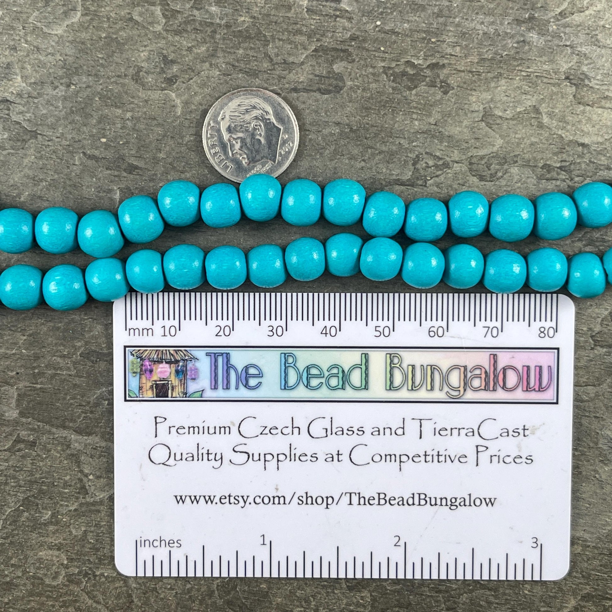8mm Turquoise Blue Wooden Beads, Lightweight Round Wooden Mala Beads (9451) * 16" Strand