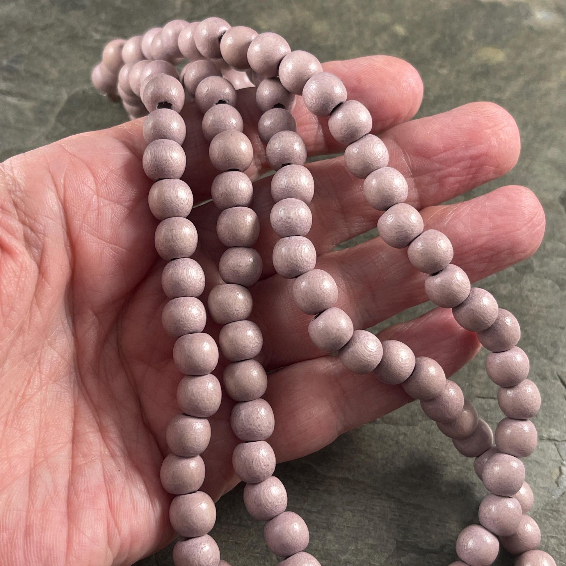 8mm Round Wooden Beads, Light Mauve Color Lightweight Wooden Beads (9459v2) * 16" Strand