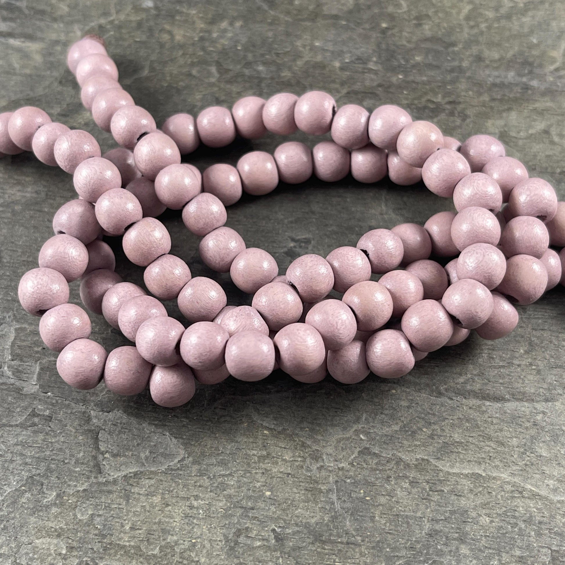 8mm Round Wooden Beads, Light Mauve Color Lightweight Wooden Beads (9459v2) * 16" Strand