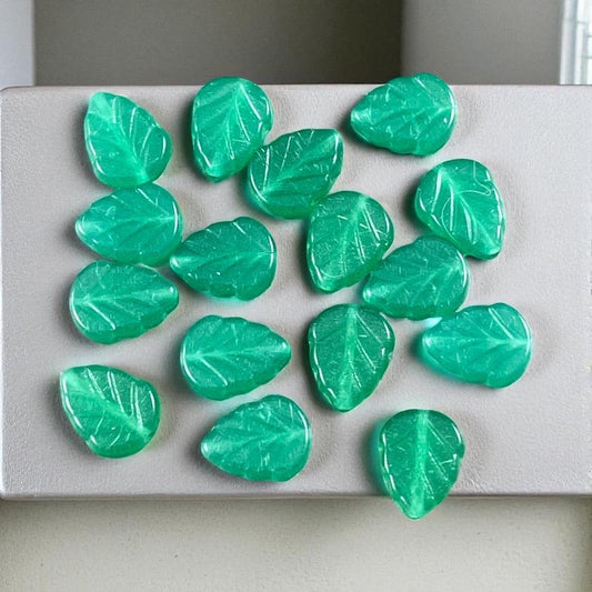Czech Glass Beads - Milky Green Oval Leaf, 10x8mm Center Drilled Mint Leaf Bead (Mint30) * Qty. 16