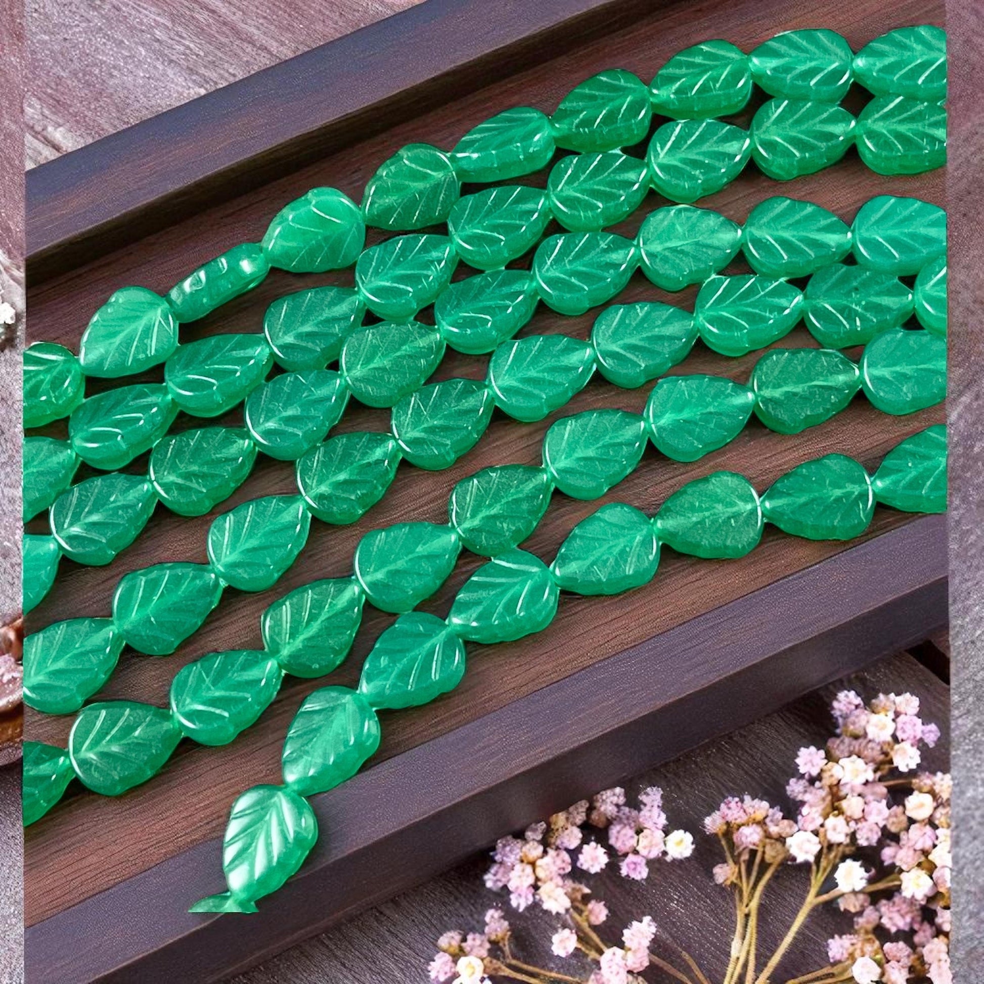 Czech Glass Beads - Milky Green Oval Leaf, 10x8mm Center Drilled Mint Leaf Bead (Mint30) * Qty. 16