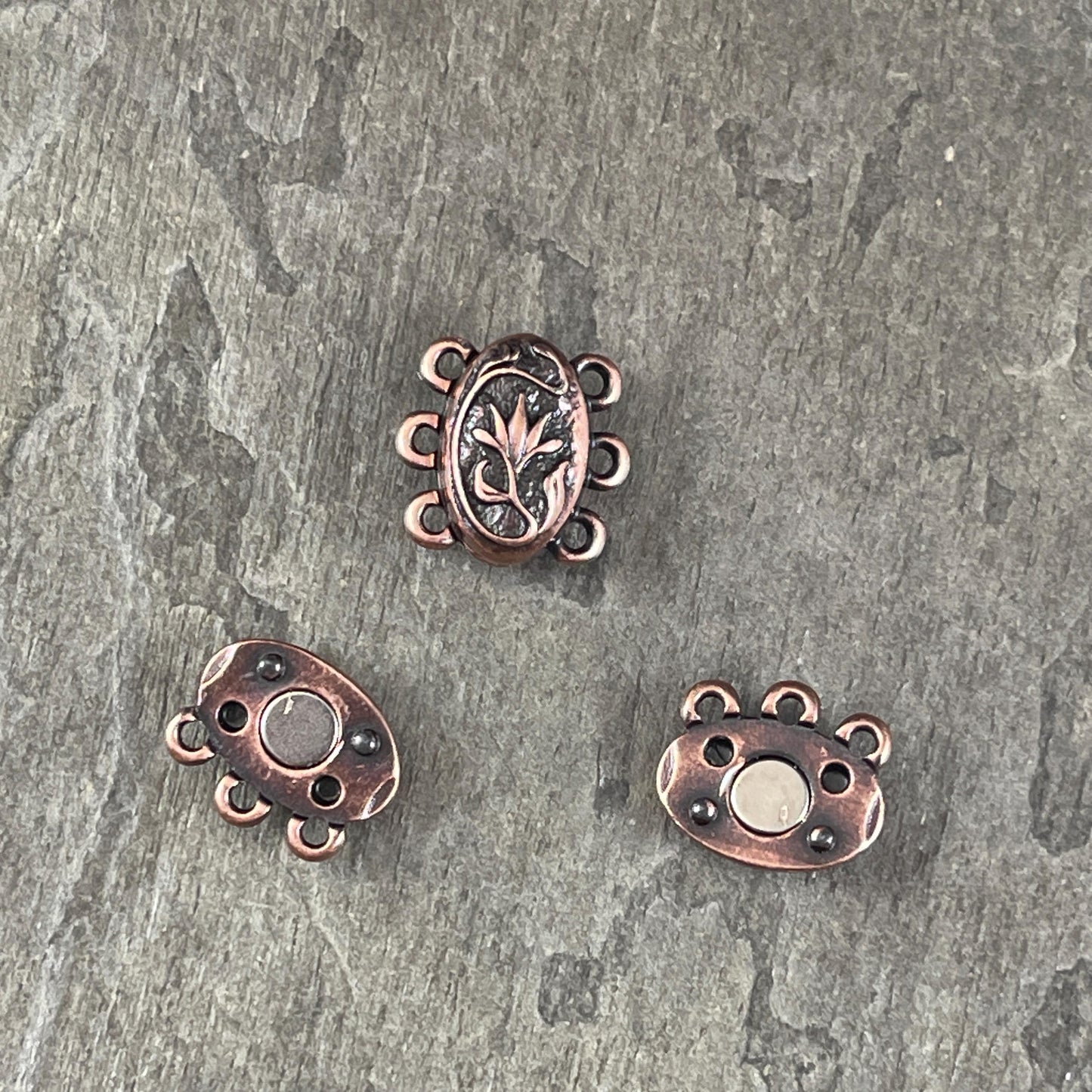 TierraCast Multi-Strand Magnetic Clasp, Antiqued Copper, 15mm Oval 3-Strand Clasp (PF/15212-87) * Qty. 1
