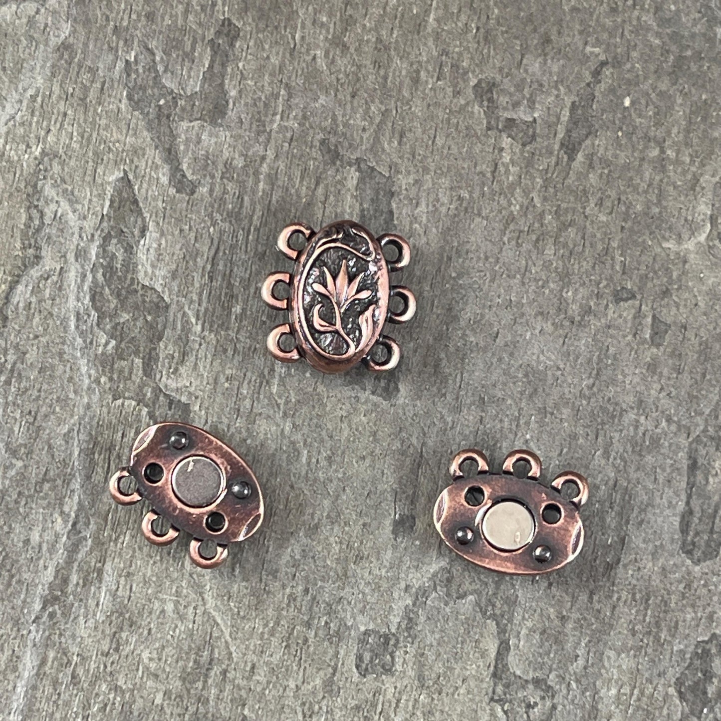 TierraCast Multi-Strand Magnetic Clasp, Antiqued Copper, 15mm Oval 3-Strand Clasp (PF/15212-87) * Qty. 1