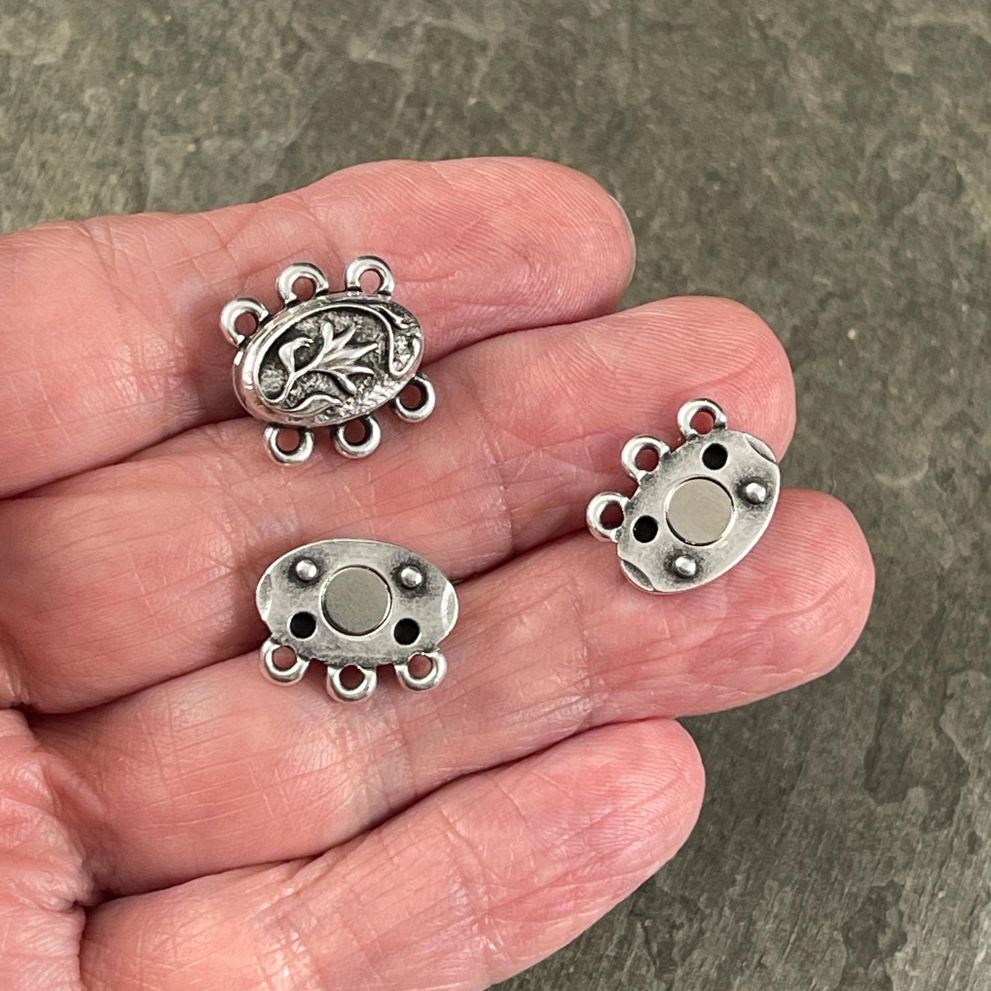 NEW - TierraCast Blossom Collection Magnetic Clasp, Antiqued Silver 15mm Oval Shape 3-Strand Clasp for Jewelry (PF/15212-77) * Qty. 1