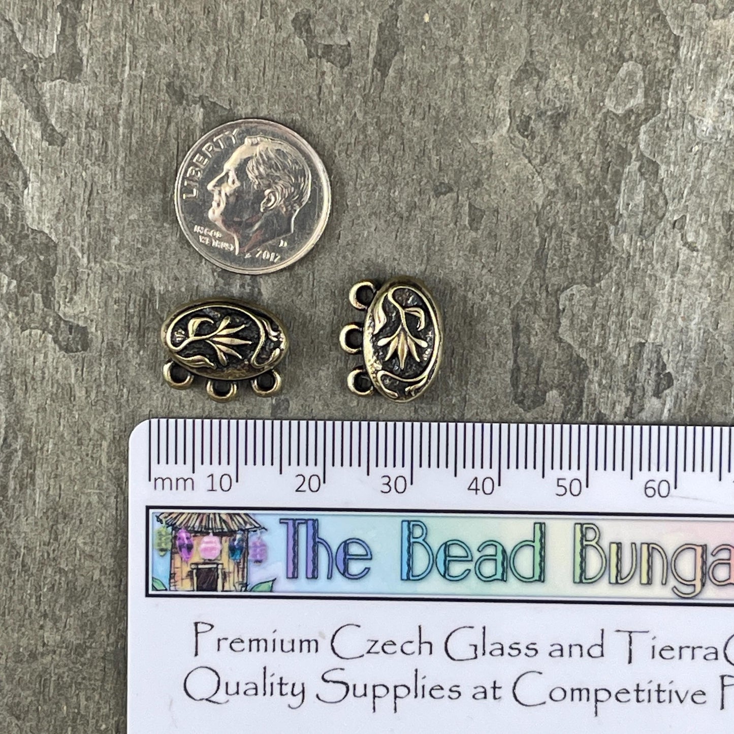 NEW - TierraCast Blossom Collection Magnetic Clasp, Antiqued Brass 15mm Oval Shape 3-Strand Clasp for Jewelry (PF/15212-57) * Qty. 1