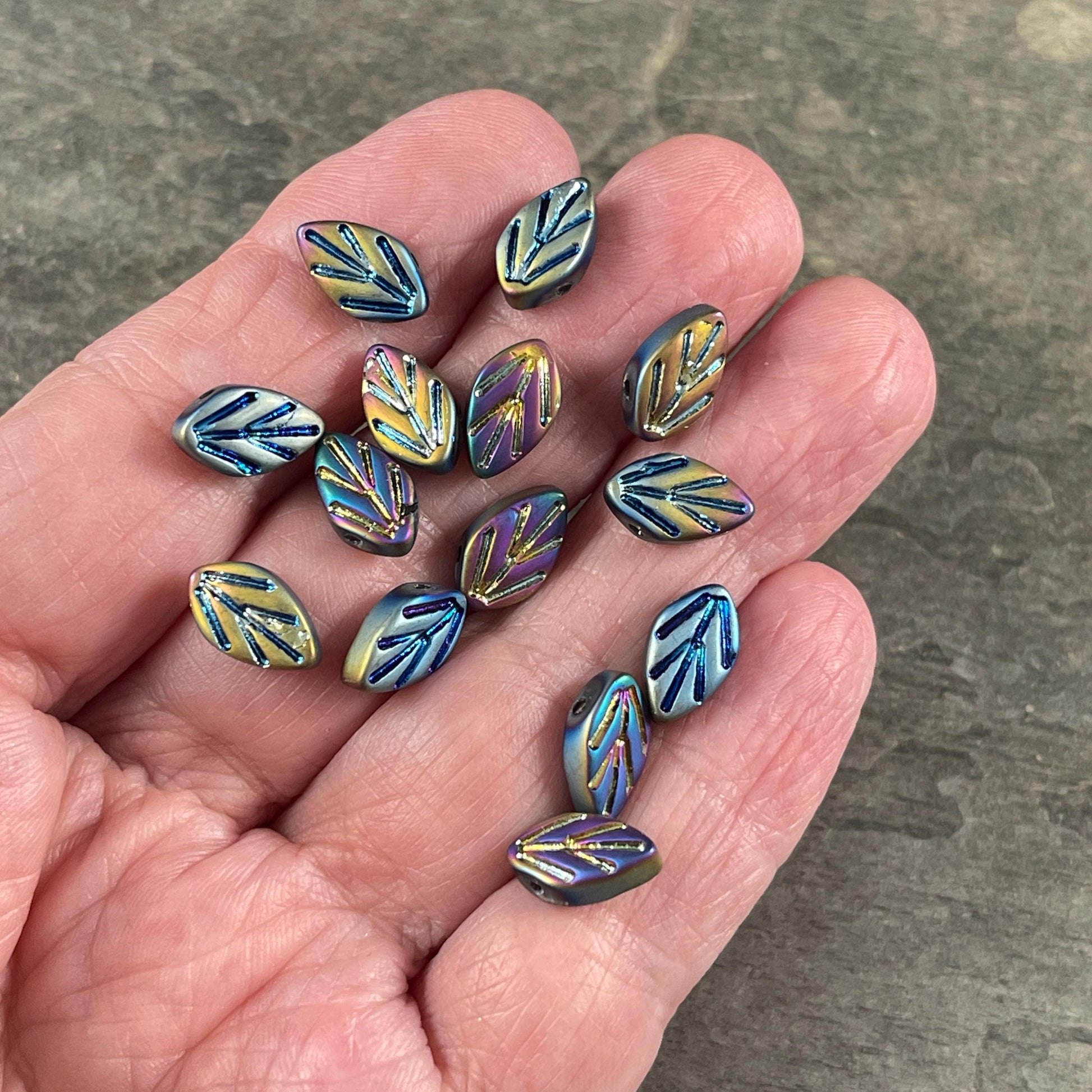 Matte Iris Glass Leaf Beads, Briolette Style Leaf (3222GL) * Qty. 20 beads
