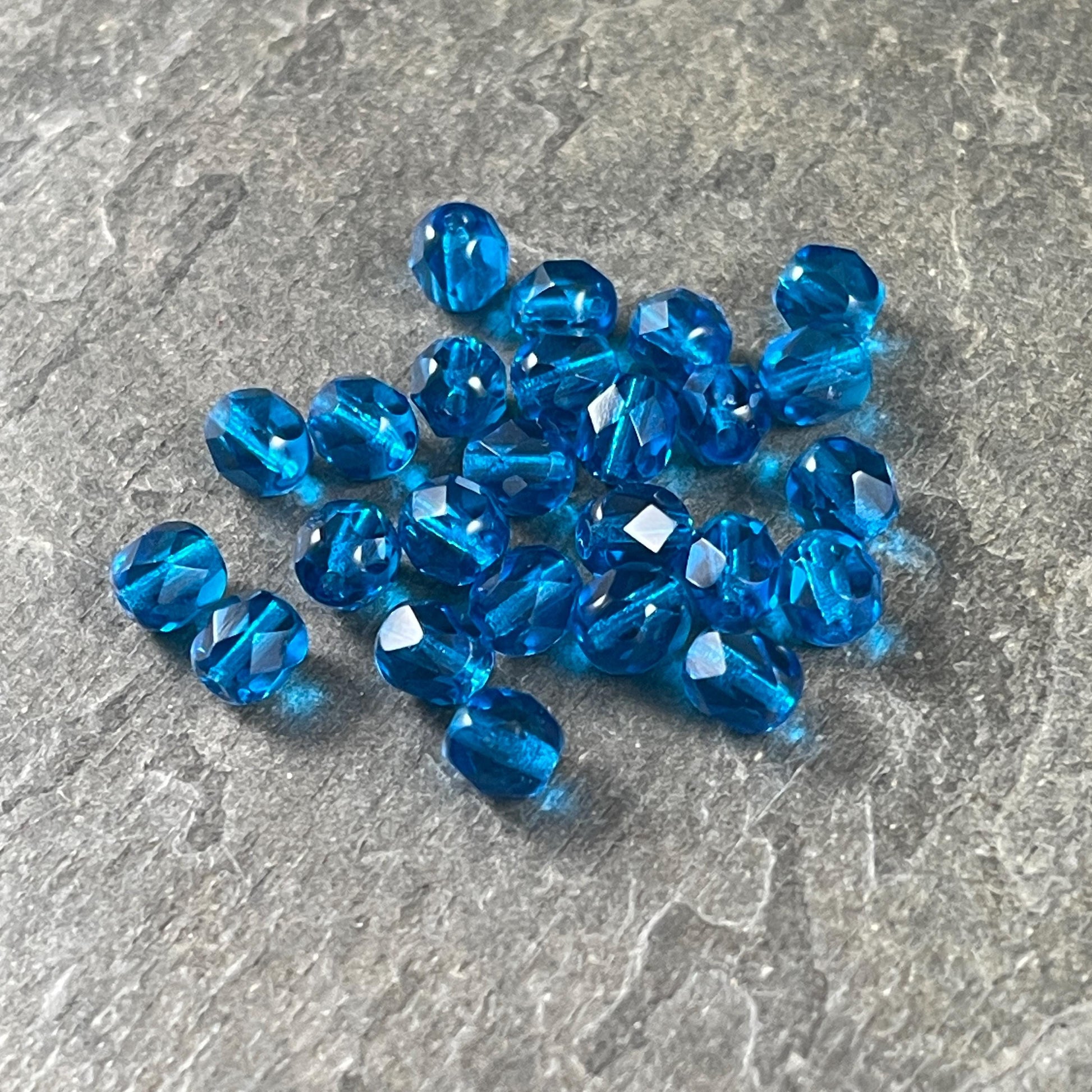 Czech Glass Beads - 6mm Capri Blue Faceted Beads, Transparent Capri Blue Round Beads (FP6/6008) * Qty. 25