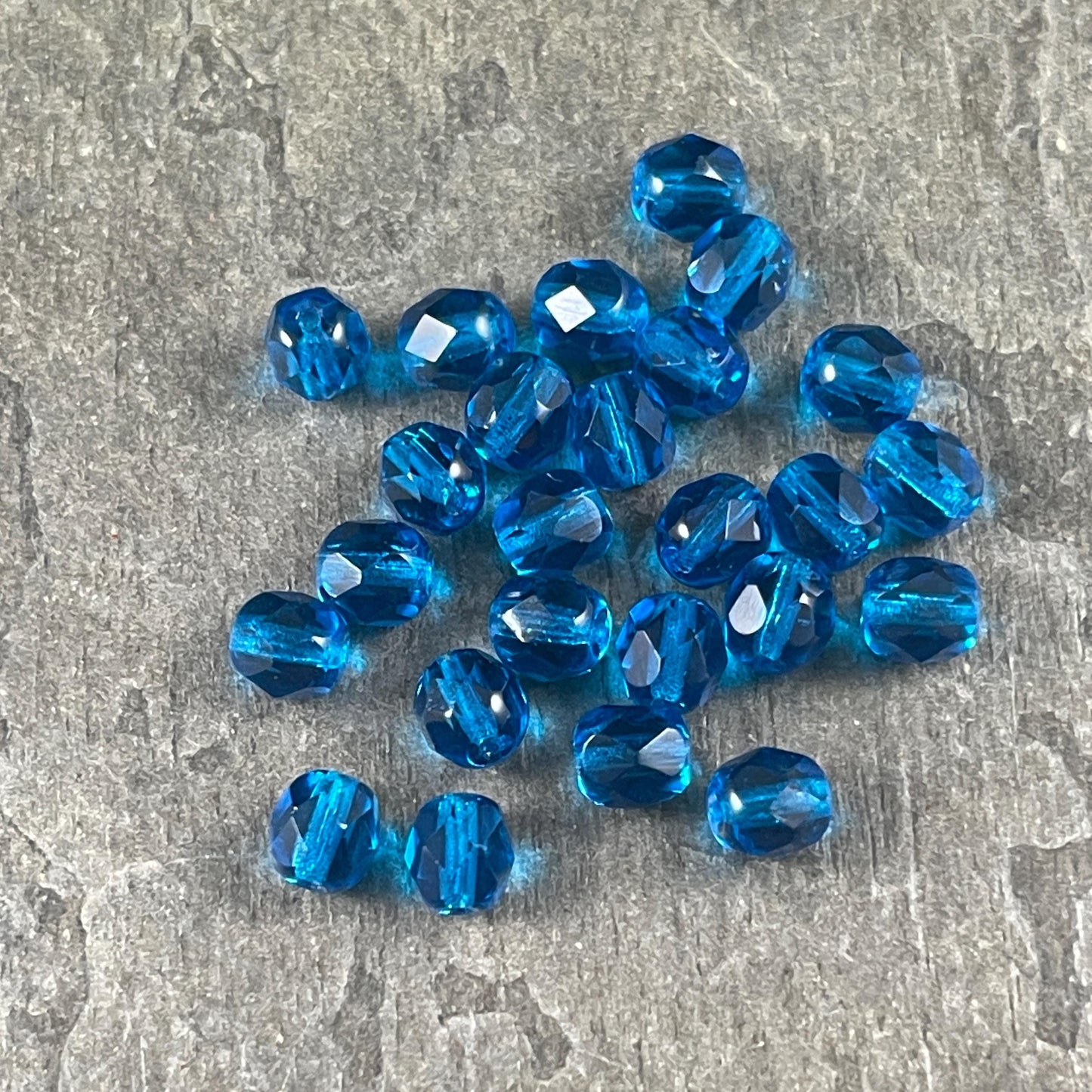 Czech Glass Beads - 6mm Capri Blue Faceted Beads, Transparent Capri Blue Round Beads (FP6/6008) * Qty. 25